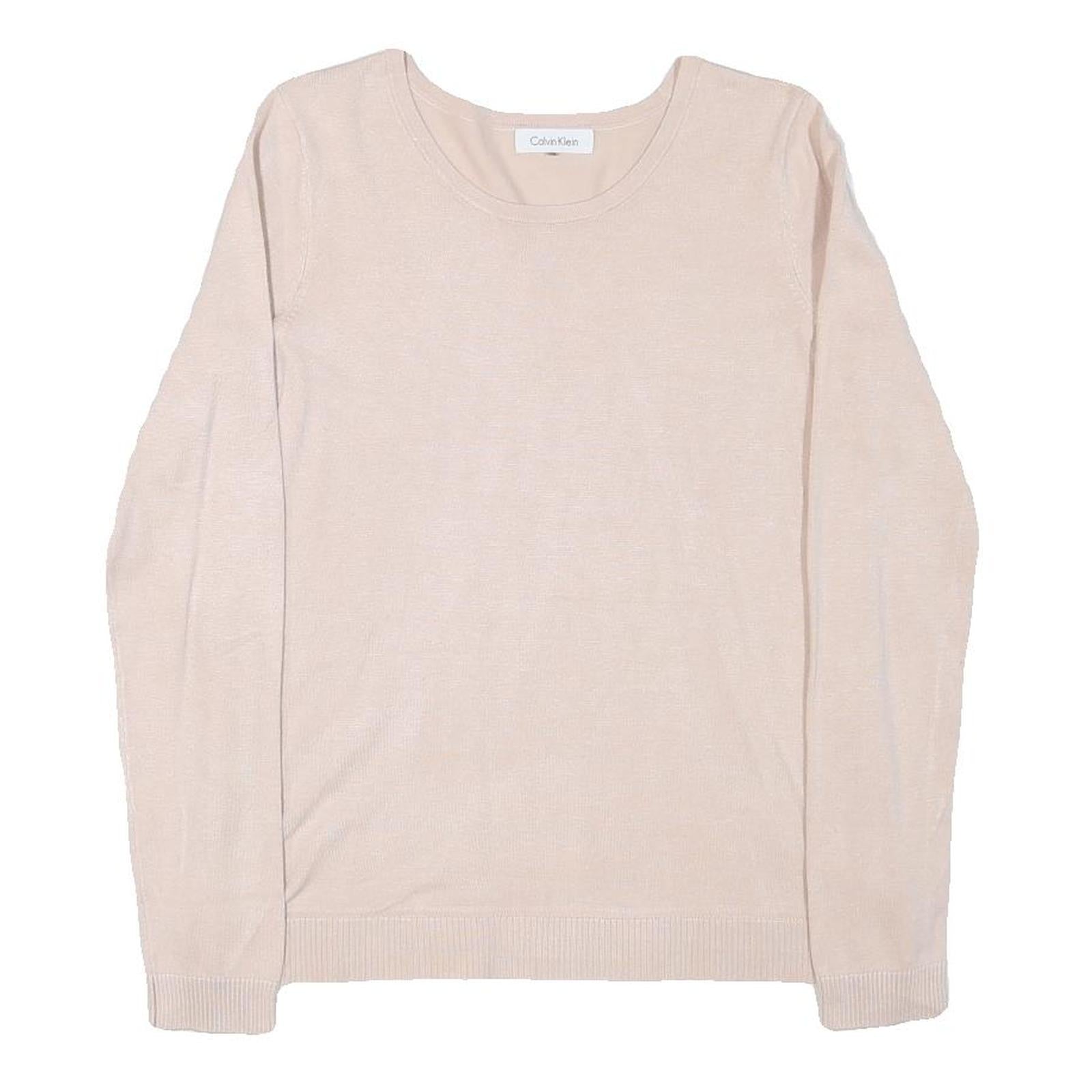 CALVIN KLEIN Womens Beige Plain Cotton Blend Jumper Crew Neck Basic Knit M Refurbished - N/A refurbished available on Cerqular