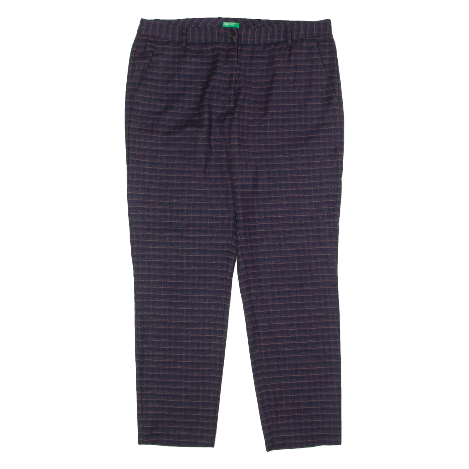 BENETTON Check Suit Womens Trousers Blue Regular Straight Wool W36 L28 Refurbished - N/A refurbished available on Cerqular