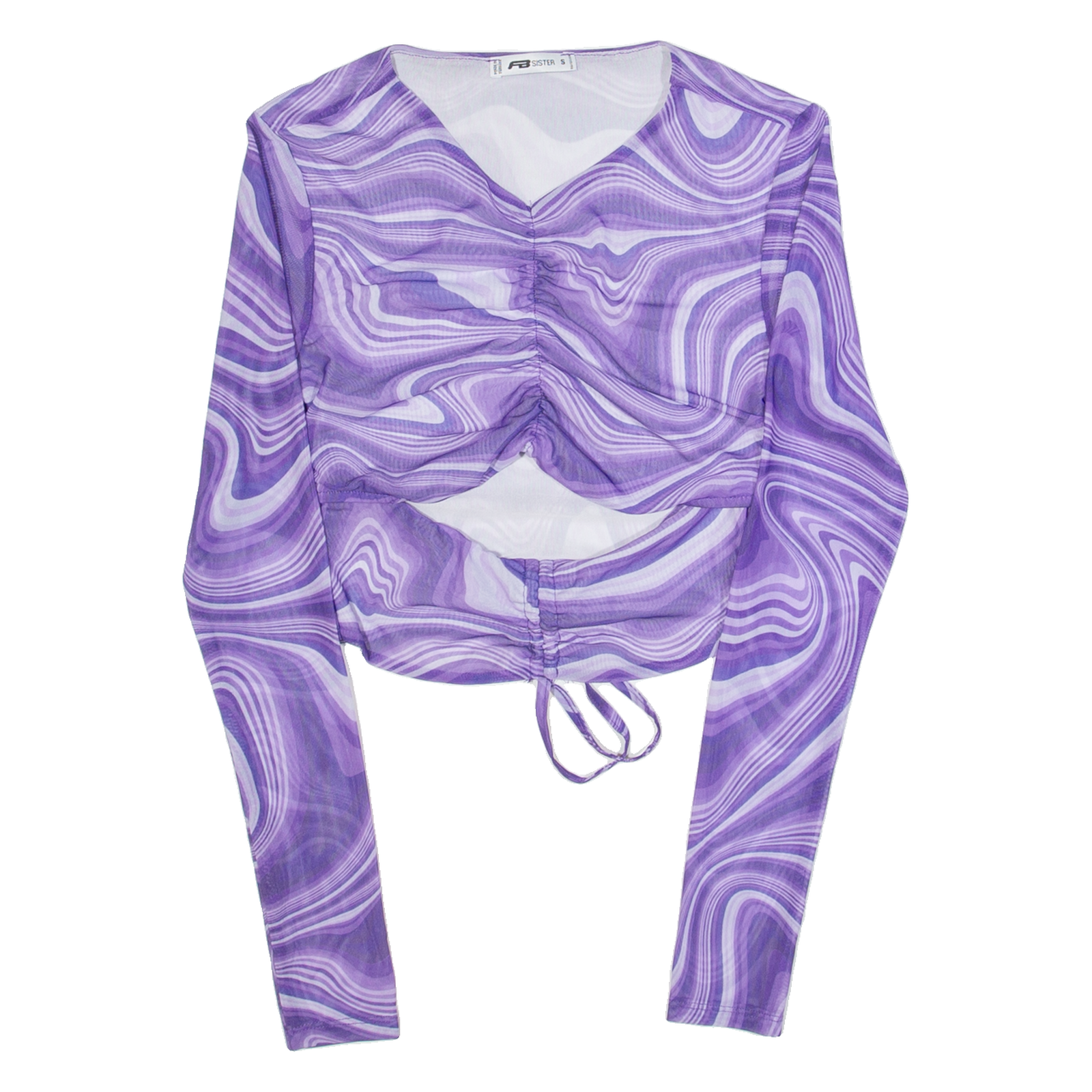 FB SISTER Ruched Marble Design Womens Printed Top Purple Long Sleeve S Refurbished - N/A refurbished available on Cerqular