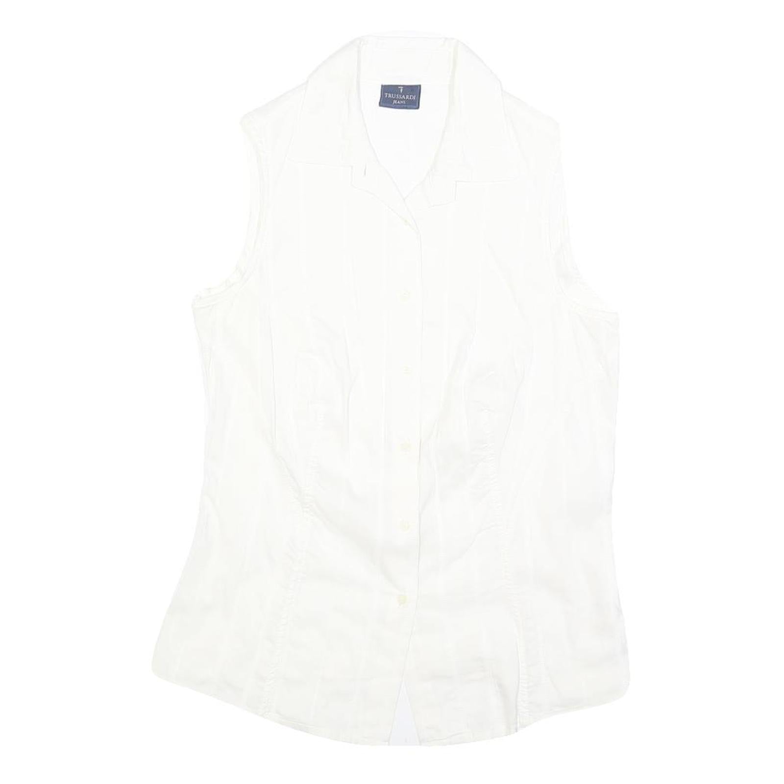 TRUSSARDI Womens White Sleeveless Shirt Collared Button Neck L Elegant Summer Refurbished - N/A refurbished available on Cerqular