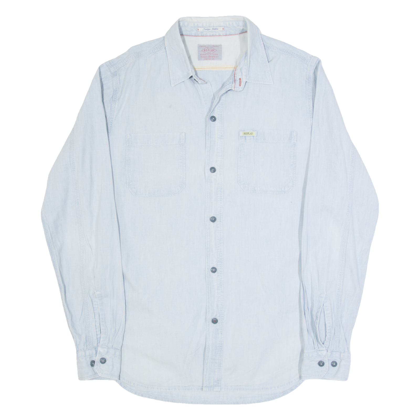 REPLAY Mens Plain Shirt Blue Long Sleeve M Refurbished - N/A refurbished available on Cerqular
