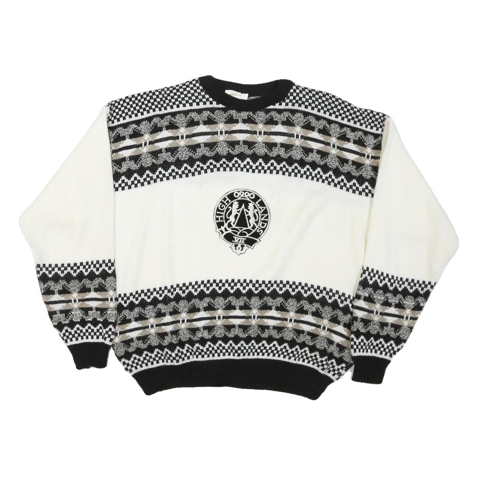 PORTO BELLO Womens Black & White Patterned Wool Jumper Crew Neck Cable Knit S Refurbished - N/A refurbished available on Cerqular