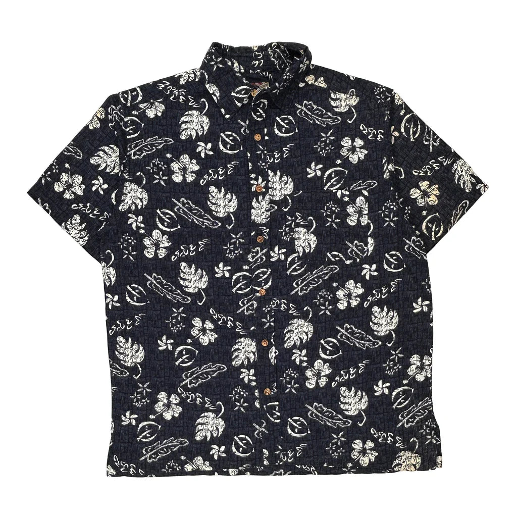 Quality Clothing Hawaiian Shirt - Medium Navy Cotton Refurbished - Thrifted (note: this is a term often used to describe second- refurbished available on Cerqular