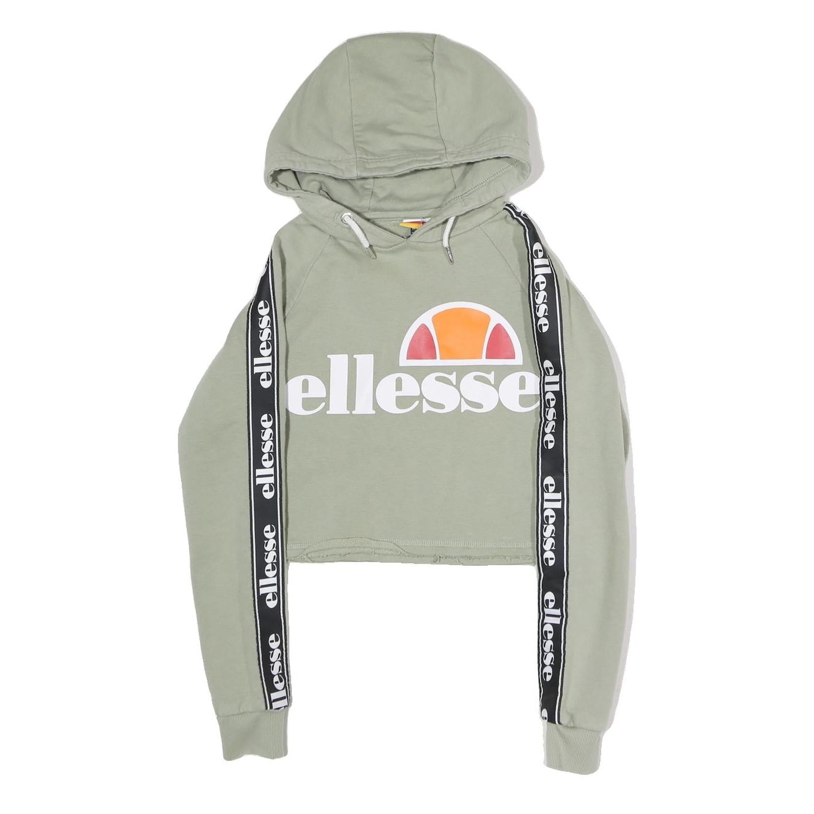 ELLESSE Womens Sage Green Logo Tape Sleeve Cropped Hoodie UK 6 Casual Sweatshirt Refurbished - N/A refurbished available on Cerqular