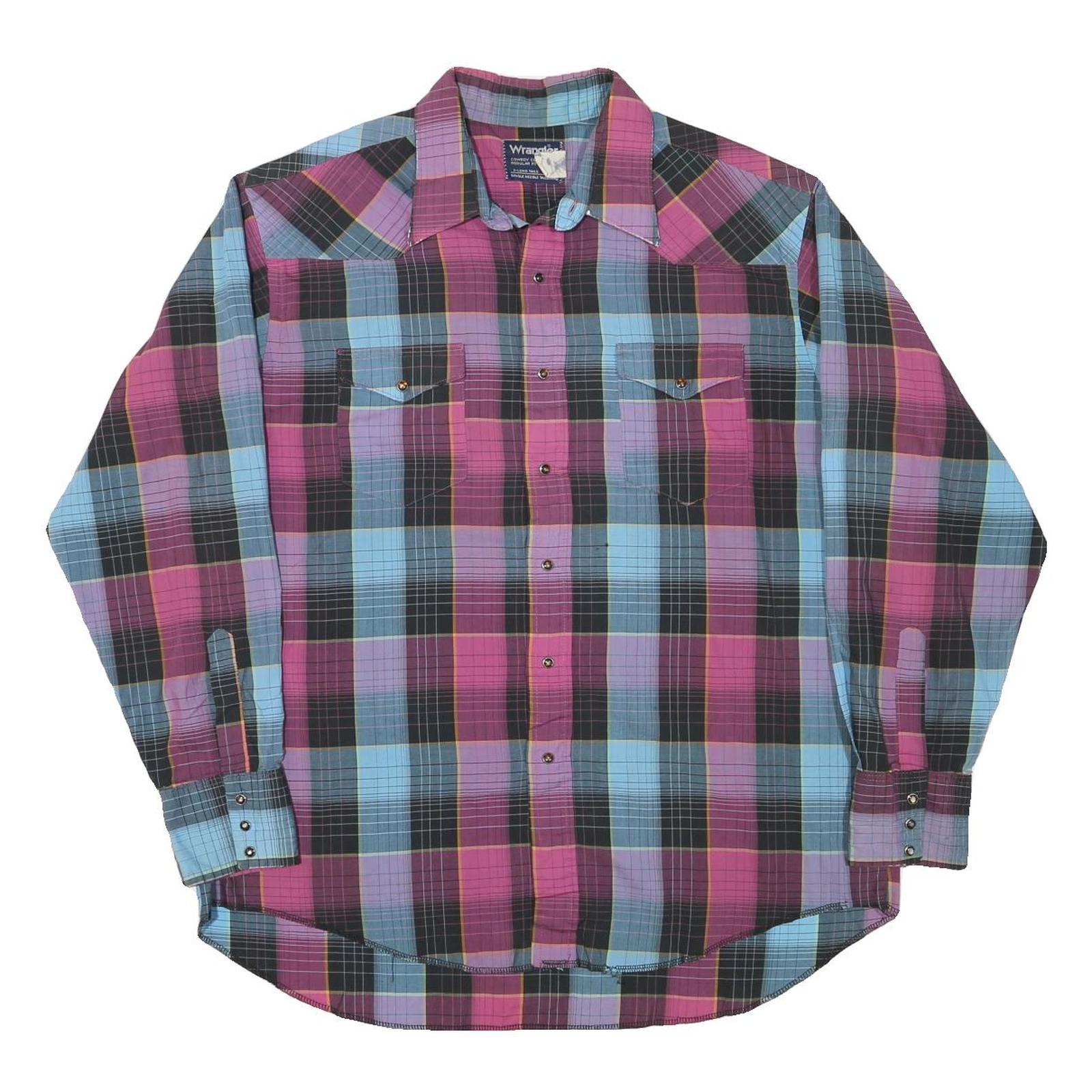 WRANGLER Mens Blue & Pink Check Shirt XL Western Cotton Blend Long Sleeve Refurbished - N/A refurbished available on Cerqular