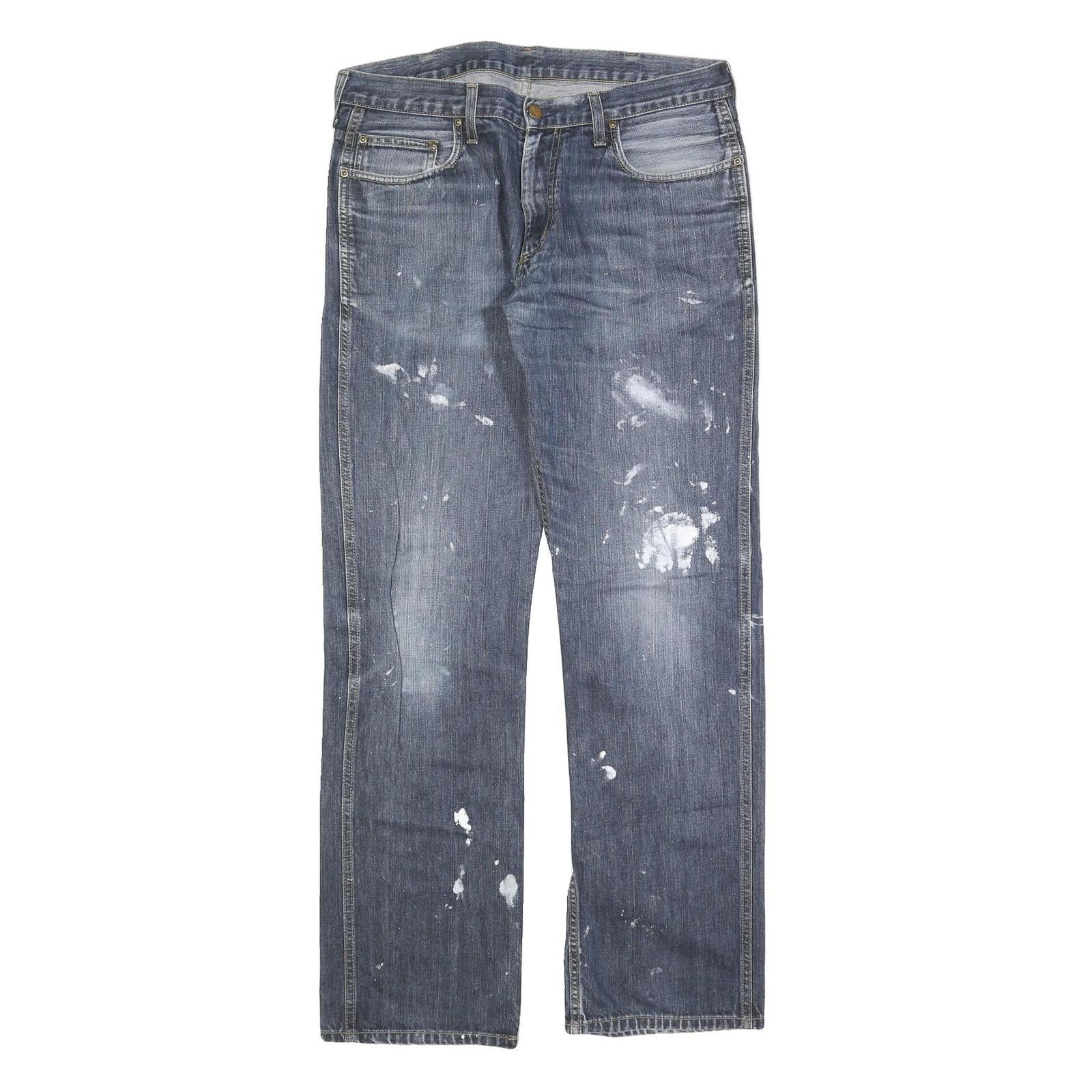 CARHARTT Mens Regular Fit Blue Denim Jeans W32 L34 Paint Splatter Style Refurbished - N/A refurbished available on Cerqular