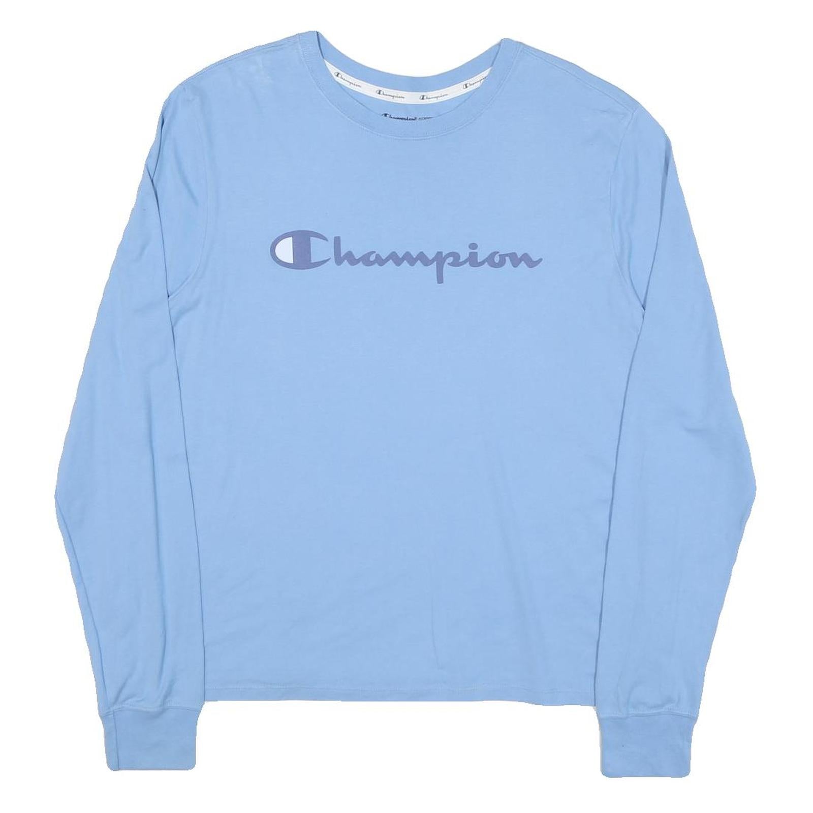 CHAMPION Mens Blue XL Long Sleeve Crew Neck Logo Print T-Shirt Cotton Blend Refurbished - N/A refurbished available on Cerqular