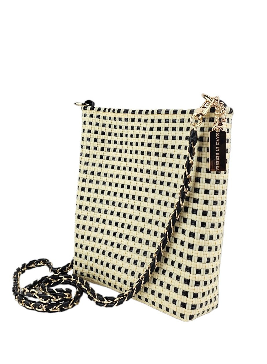 Milano Slim Crossbody Bag - Ivory Black | Strap: Metal chain strap Refurbished - Mavis by Herrera refurbished available on Cerqular