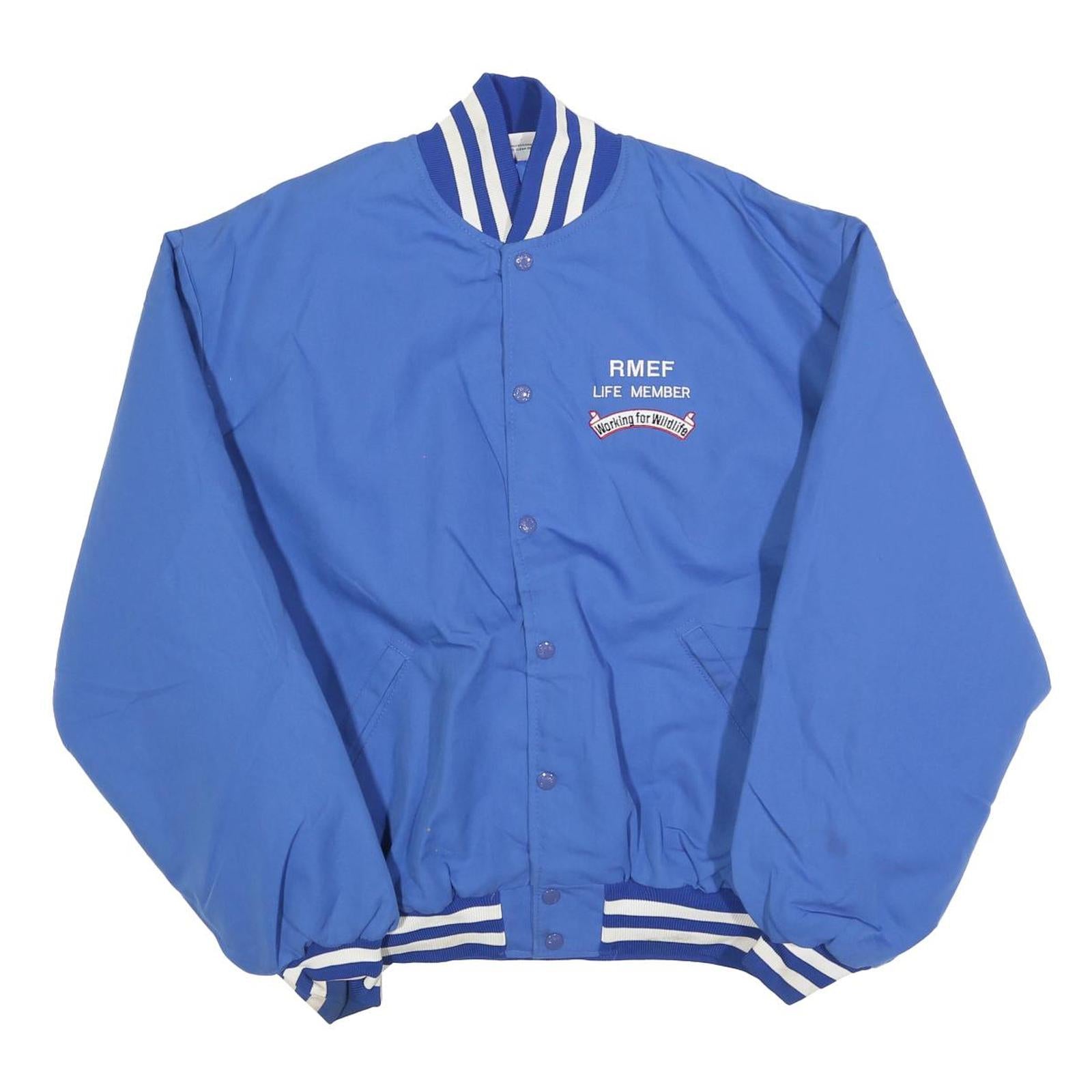 BIRDIE Mens Blue Cotton Blend Varsity Jacket XL Button Plain RMEF Rocky Mountain Refurbished - N/A refurbished available on Cerqular