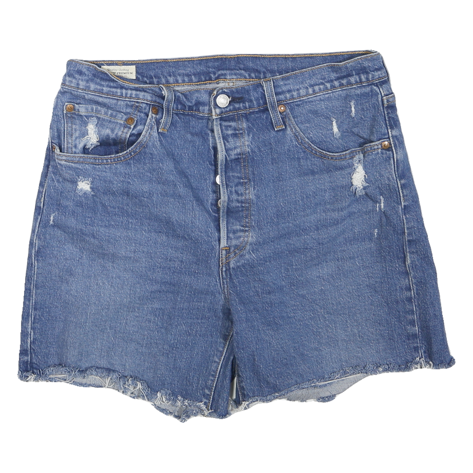 LEVI'S Womens Denim Blue Casual Shorts M W34 Distressed Frayed Hem Refurbished - N/A refurbished available on Cerqular