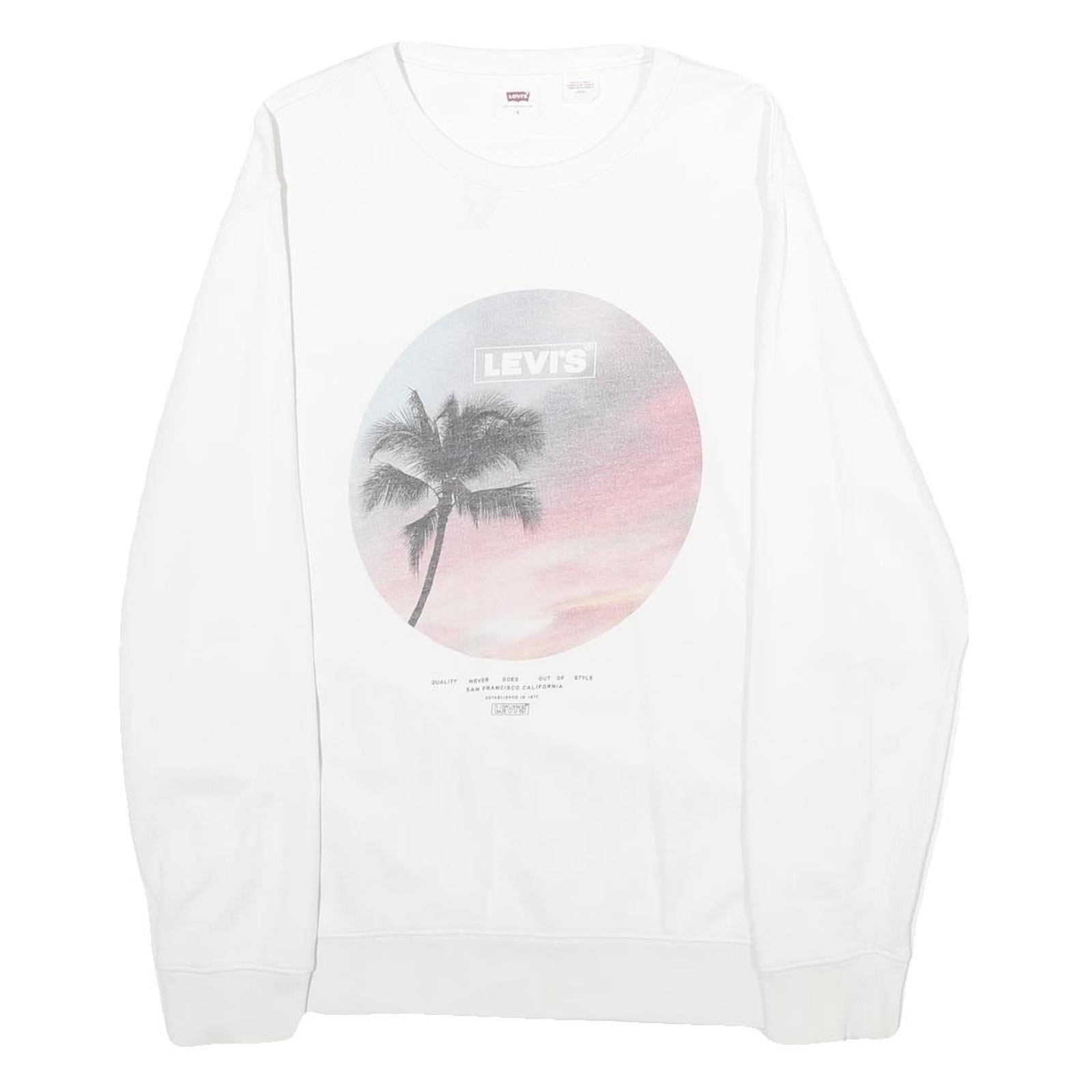 Buy LEVI'S Mens White S Cotton Crew Neck Sweatshirt Palm Tree Print Casual Refurbished - $35.09 LEVI'S Mens White S Cotton Crew Neck Sweatshirt Palm Tree Print Casual Refurbished - N/A refurbished available on Cerqular