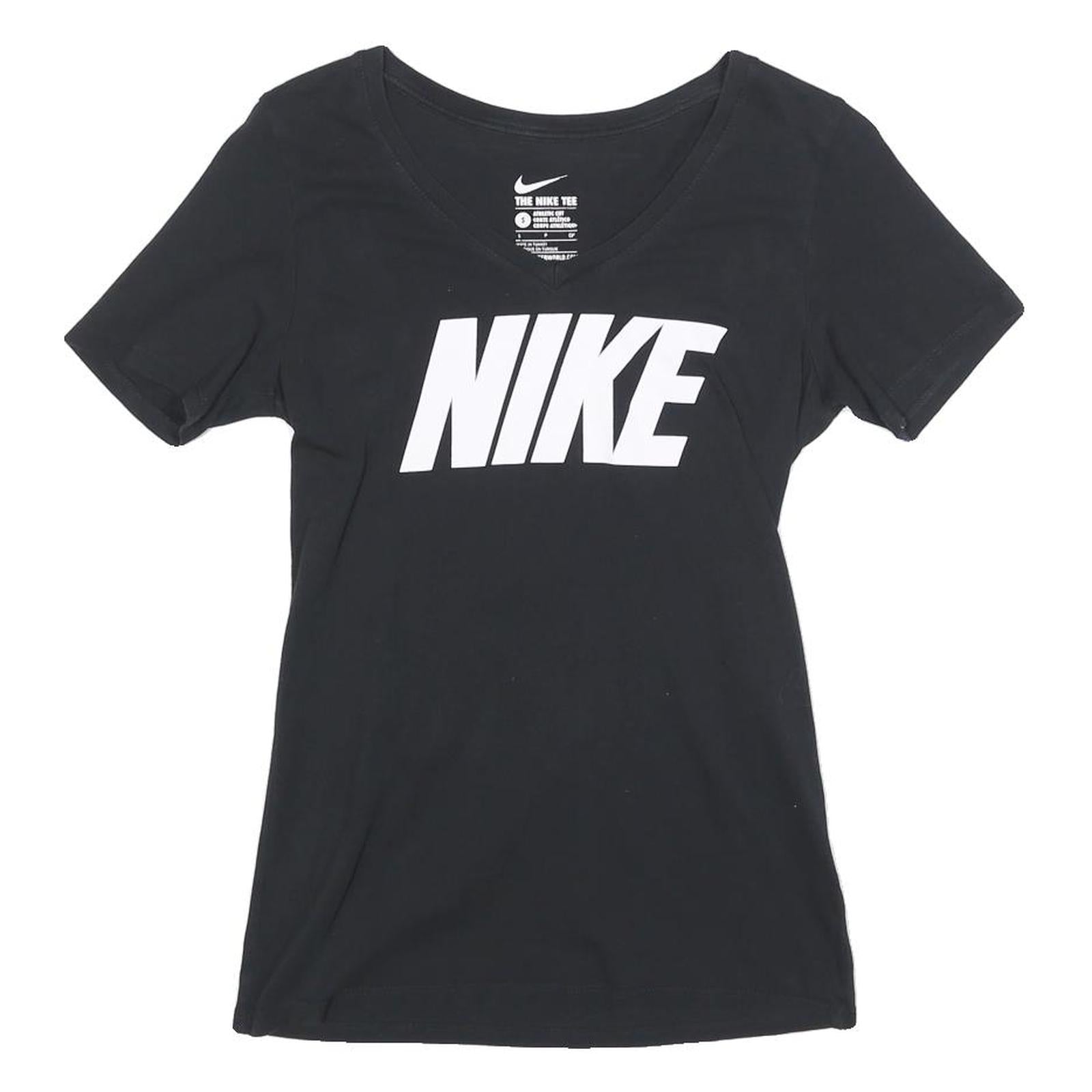 NIKE Womens Black & White Graphic T-Shirt S Short Sleeve V-Neck Logo Print Refurbished - N/A refurbished available on Cerqular
