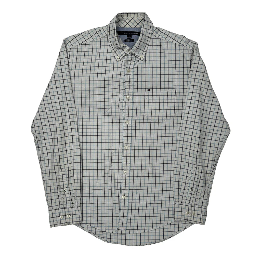 Tommy Hilfiger Checked Shirt - Medium Blue Cotton Refurbished - Thrifted (note: this is a term often used to describe second- refurbished available on Cerqular