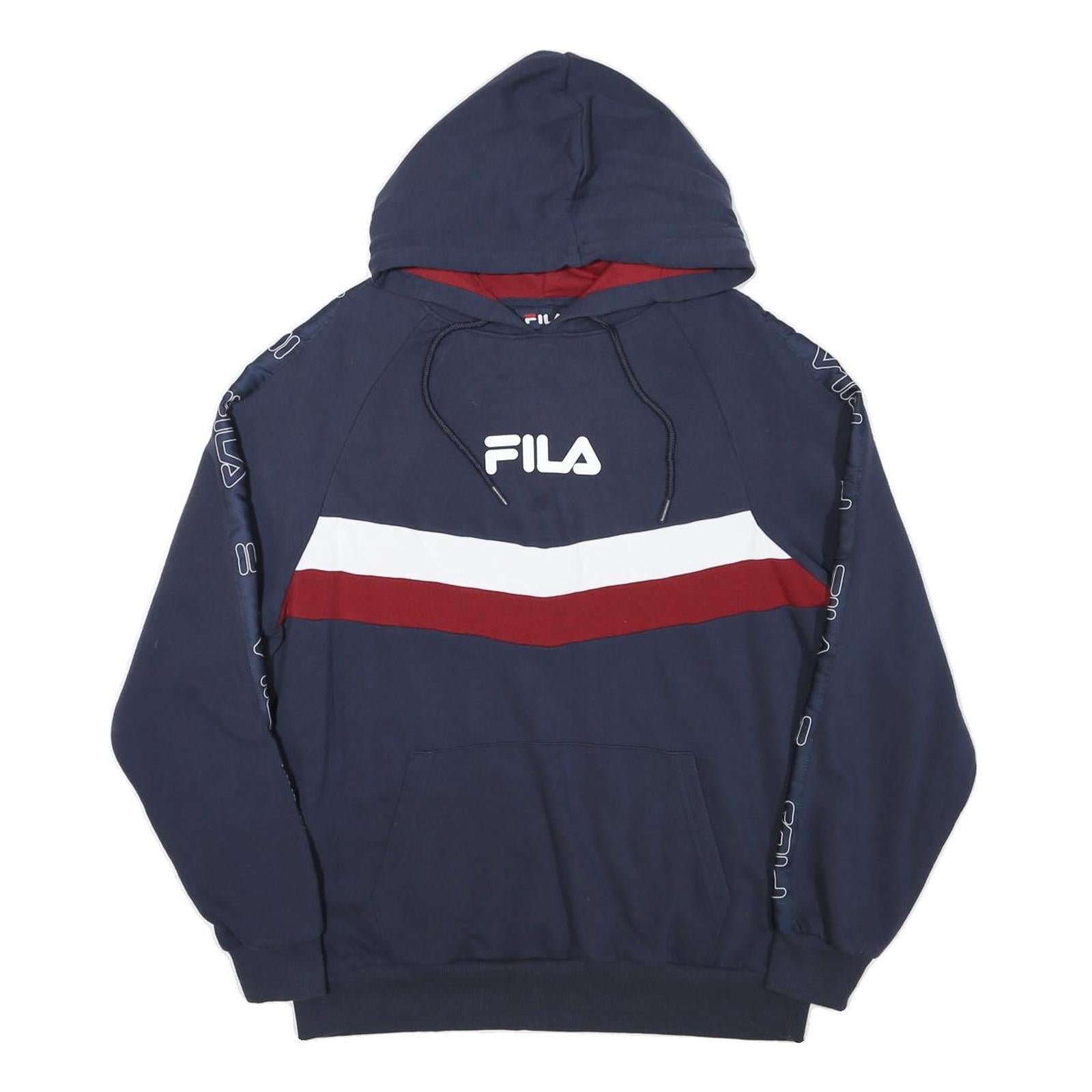 Buy FILA Mens Navy Blue Red & White Hoodie M Logo Printed Casual Pullover Refurbished - $33.79 FILA Mens Navy Blue Red & White Hoodie M Logo Printed Casual Pullover Refurbished - N/A refurbished available on Cerqular