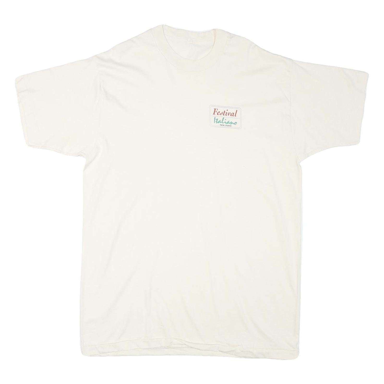 Mens White Festival Italiano Graphic T-Shirt XL Short Sleeve Crew Neck Cotton Refurbished - N/A refurbished available on Cerqular