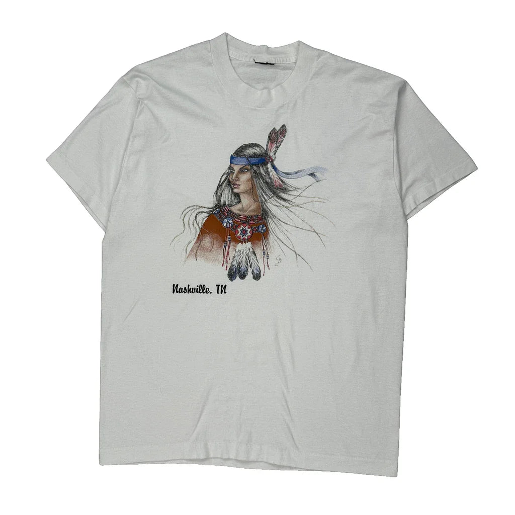 Unbranded Graphic T-Shirt - Large White Cotton Refurbished - Thrifted (note: this is a term often used to describe second- refurbished available on Cerqular