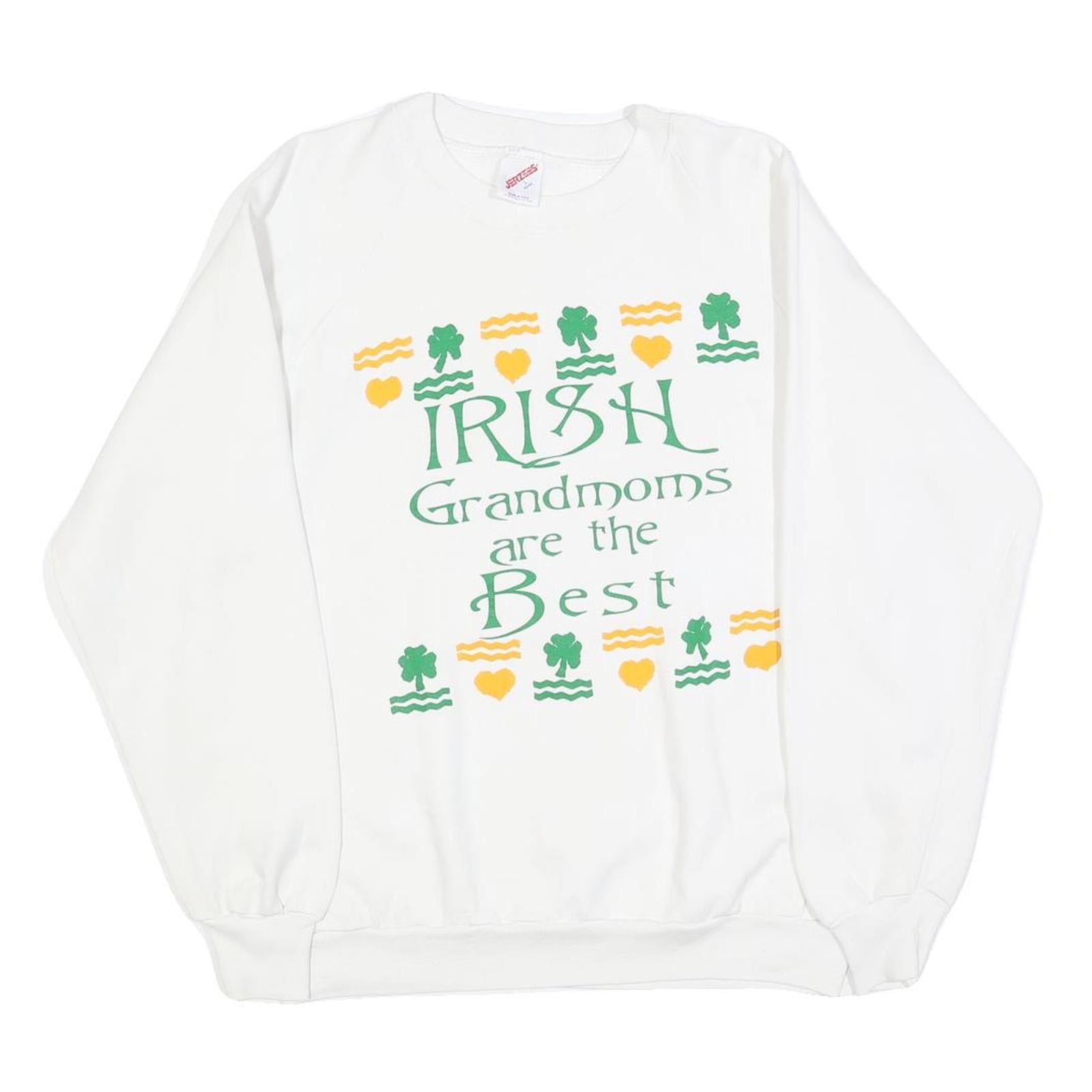 JERZEES Womens White Irish Grandmoms Crew Neck L Sweatshirt Cotton Blend Refurbished - N/A refurbished available on Cerqular