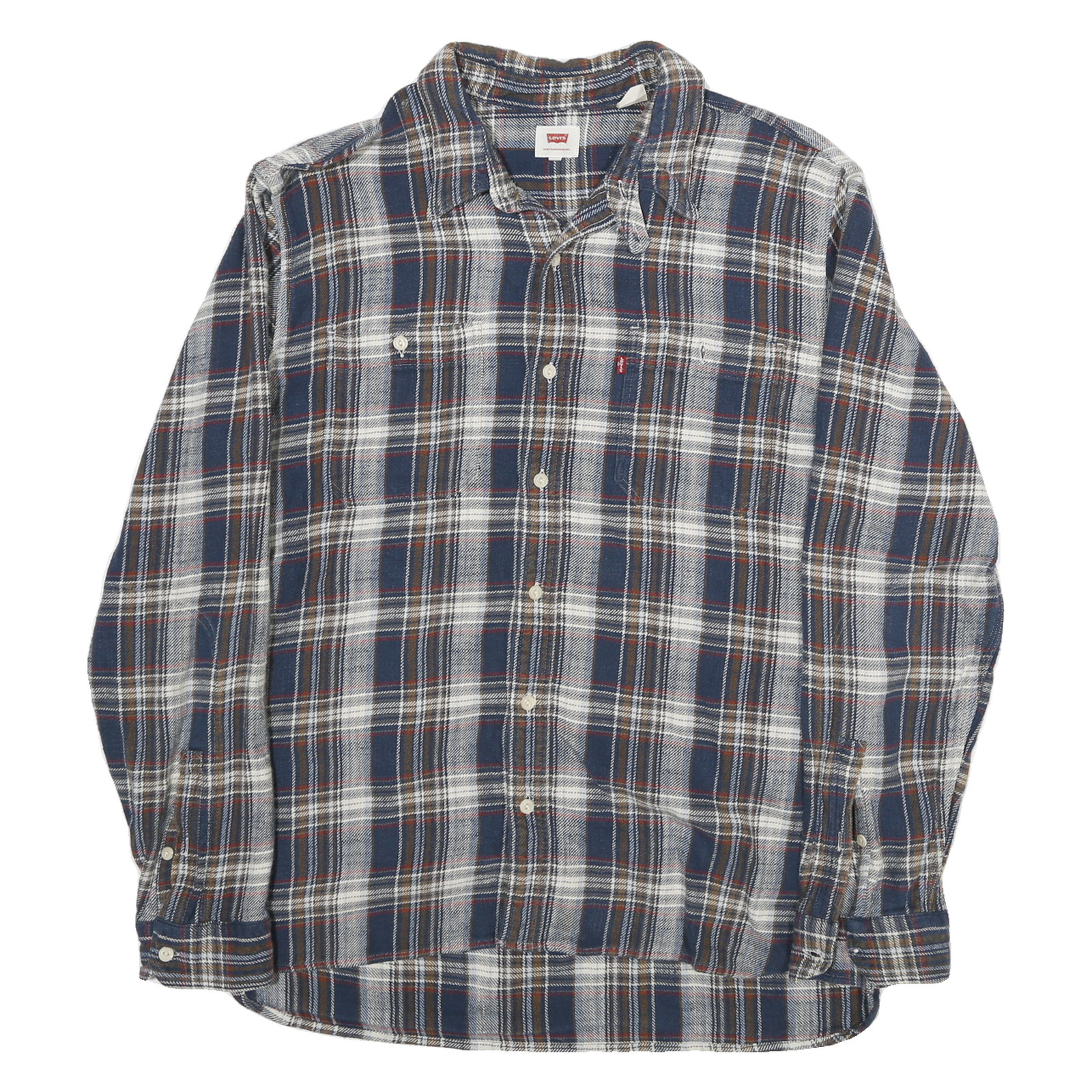 LEVI'S Mens Blue & Brown Check Shirt XL Long Sleeve Cotton Blend Casual Refurbished - N/A refurbished available on Cerqular