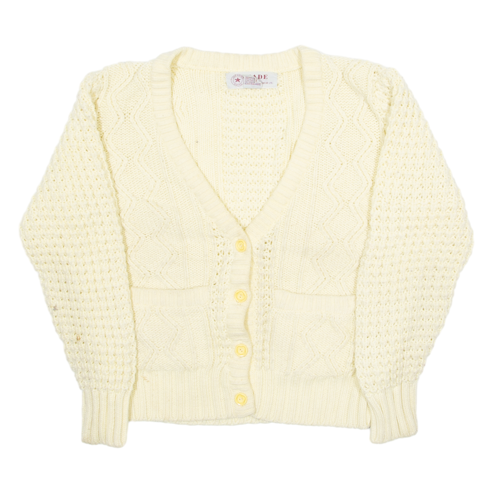 JADE Womens Cardigan Yellow V-Neck 90s Cable Knit M Refurbished - N/A refurbished available on Cerqular