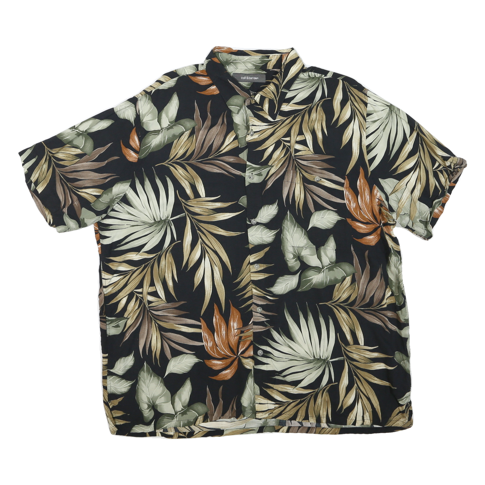CROFT & BARROW Mens Black Green & Brown Leaf Print Shirt XL Casual Short Sleeve Refurbished - N/A refurbished available on Cerqular