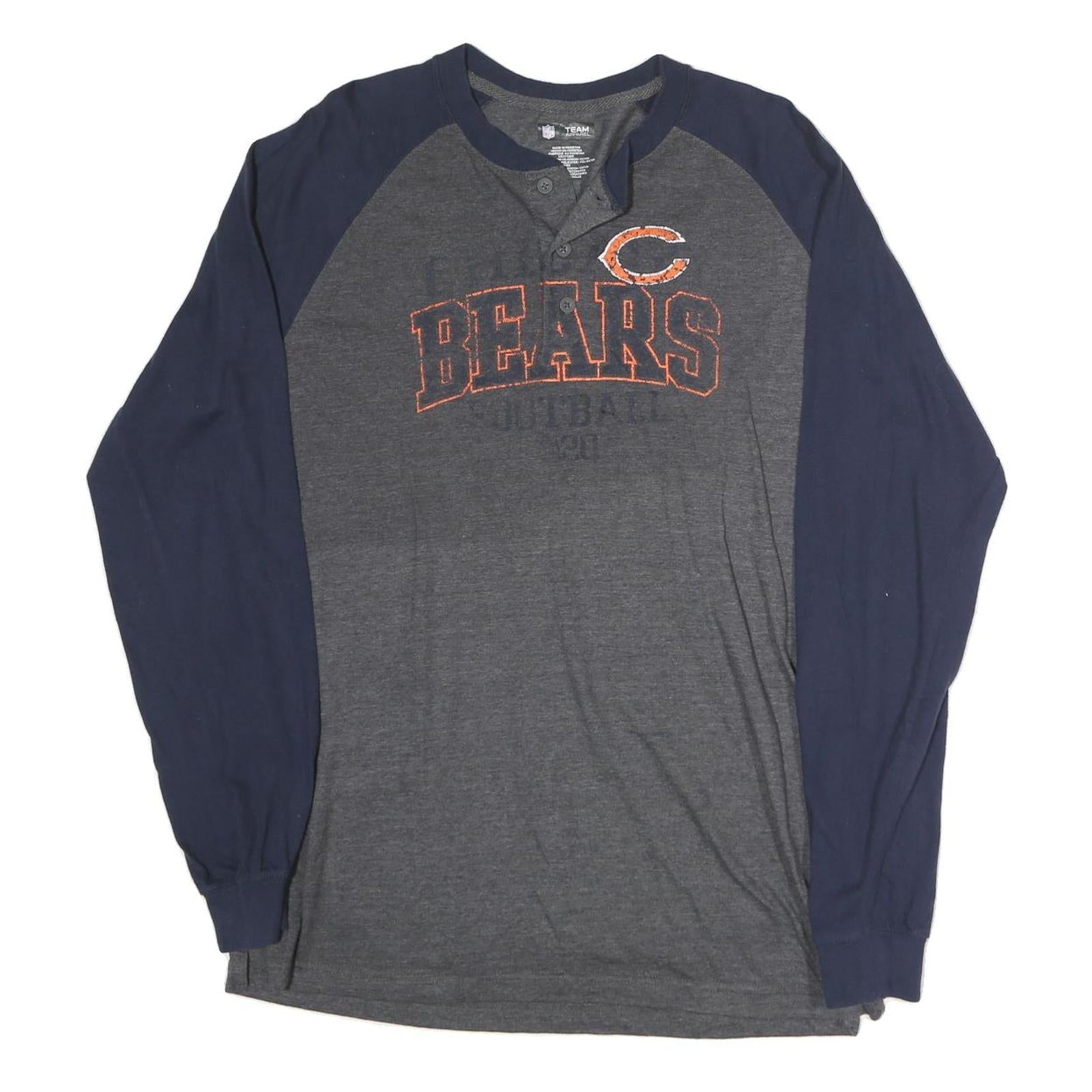 NFL Mens Grey & Blue Chicago Bears Long Sleeve Henley Shirt L Cotton Refurbished - N/A refurbished available on Cerqular