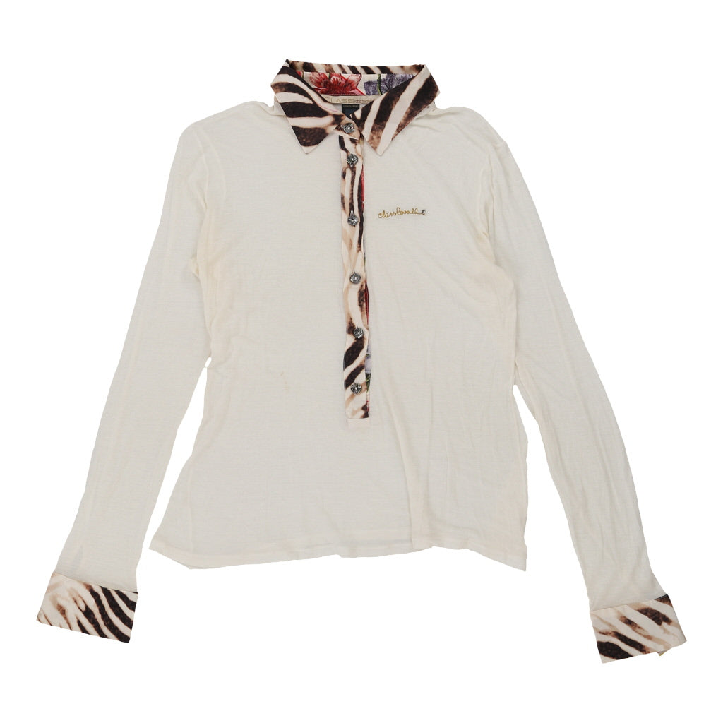Buy Cavalli Class Long Sleeve Polo Shirt - Small White Cotton | Size: small Refurbished - $72.04 Cavalli Class Long Sleeve Polo Shirt - Small White Cotton | Size: small Refurbished - N/A (Preloved Designer is not a specific brand, it refurbished available on Cerqular