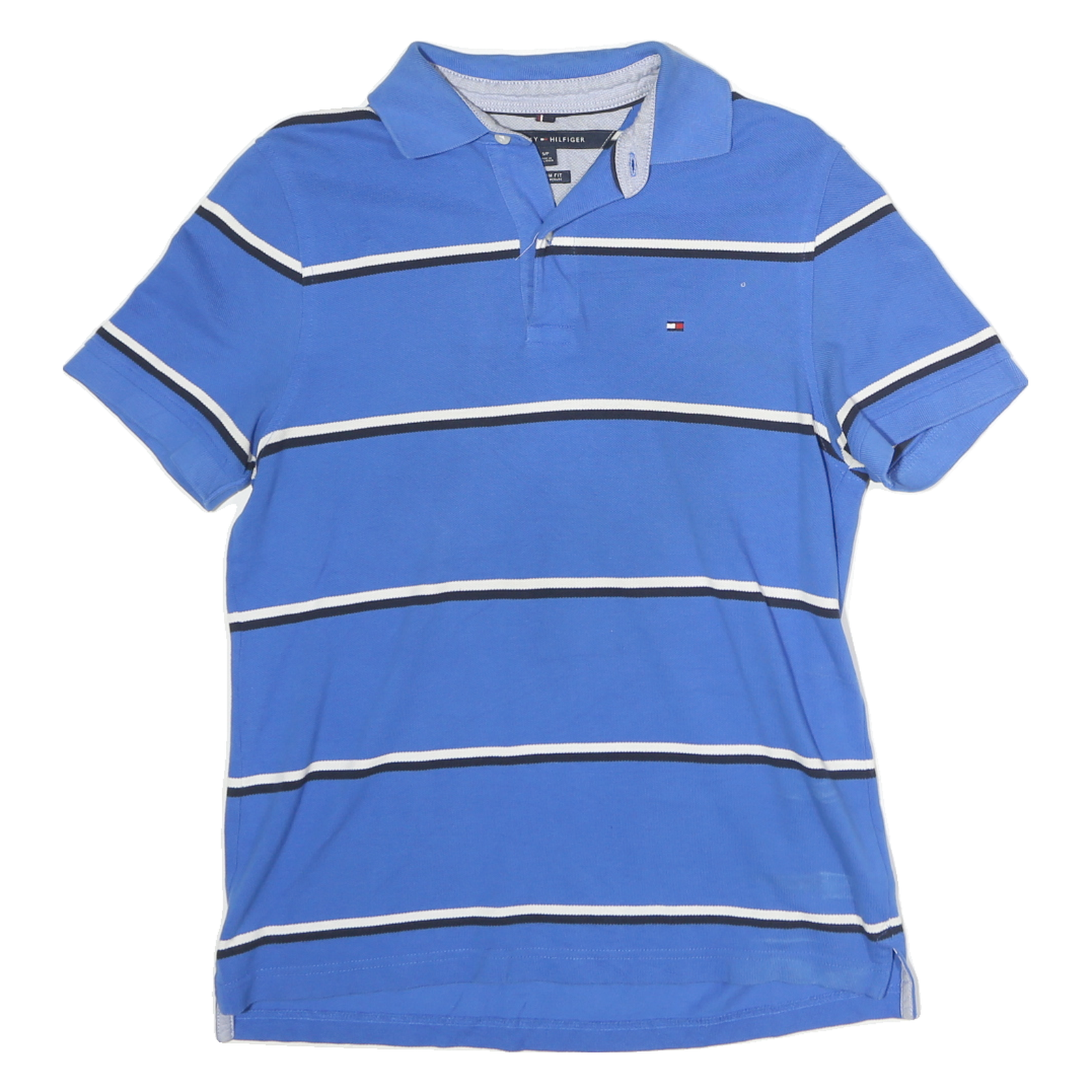 TOMMY HILFIGER Mens Blue White & Black Stripe Short Sleeve Polo Shirt S Classic Refurbished - N/A refurbished available on Cerqular