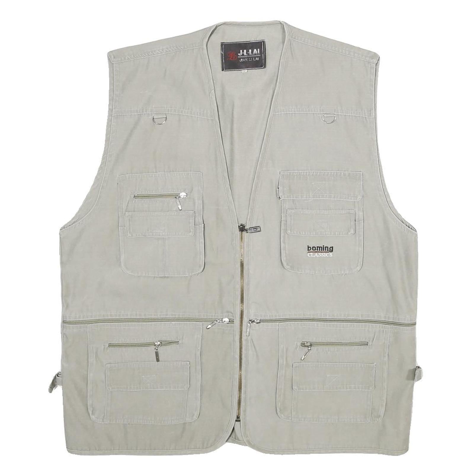 JIAN LI LAI Mens Grey Utility Jacket XL Polyester Blend Plain Zip Pockets Refurbished - N/A refurbished available on Cerqular