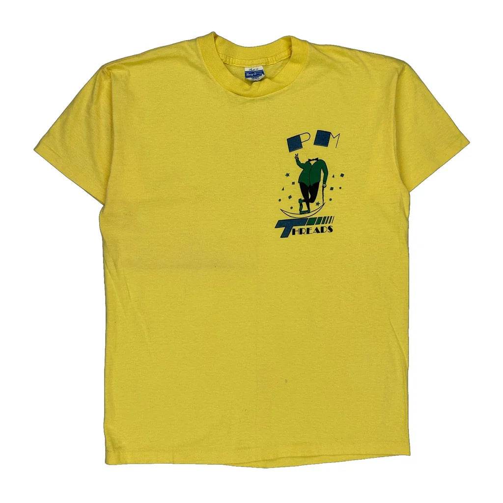 Made In USA Single Stitch 7 Threads Royal T-Shirt - Large Yellow Cotton Refurbished - Thrifted (note: this is a term often used to describe second- refurbished available on Cerqular