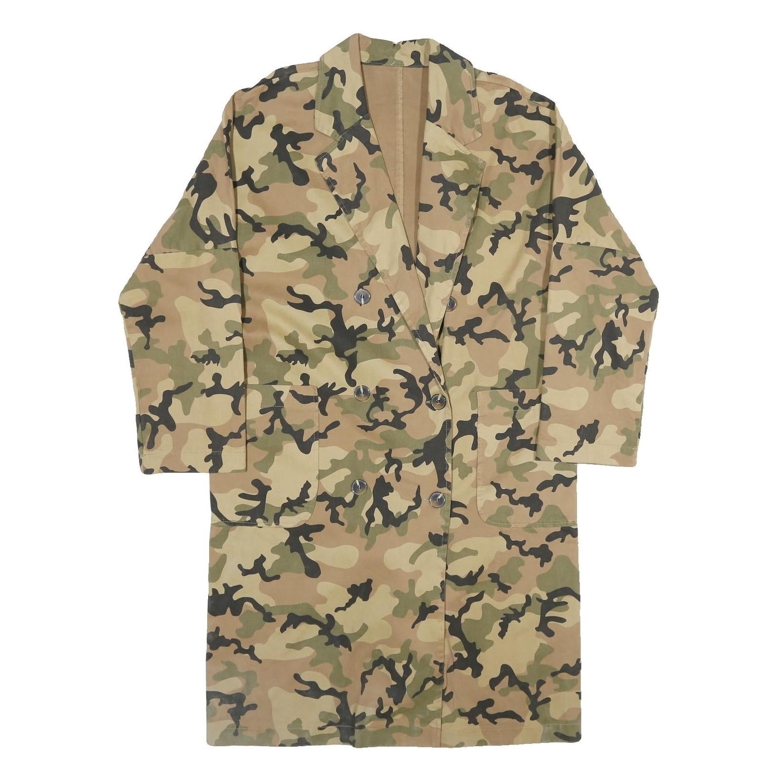 Womens Beige Green Camouflage Button Jacket L Cotton Blend Casual Patterned Refurbished - N/A refurbished available on Cerqular