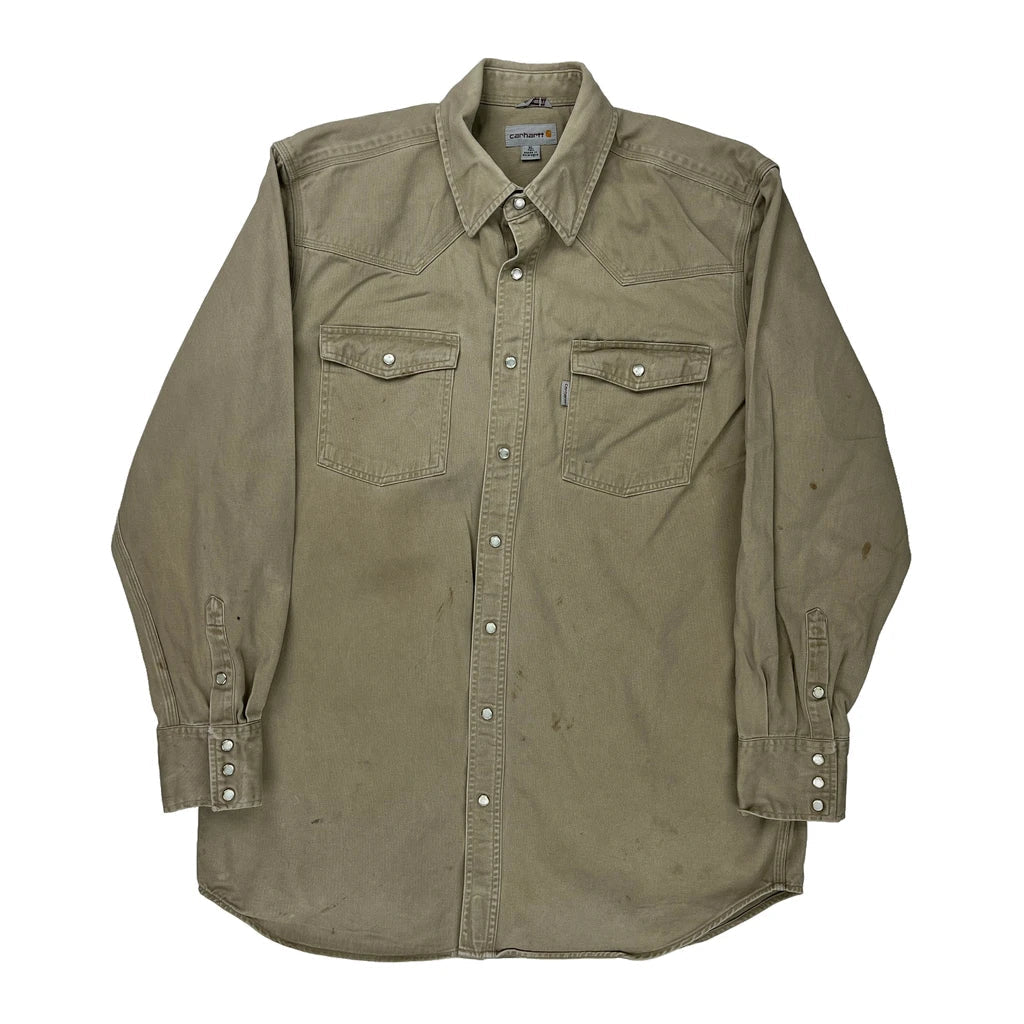 Carhartt Tall Shirt - XL Beige Cotton Refurbished - Thrifted (note: this is a term often used to describe second- refurbished available on Cerqular