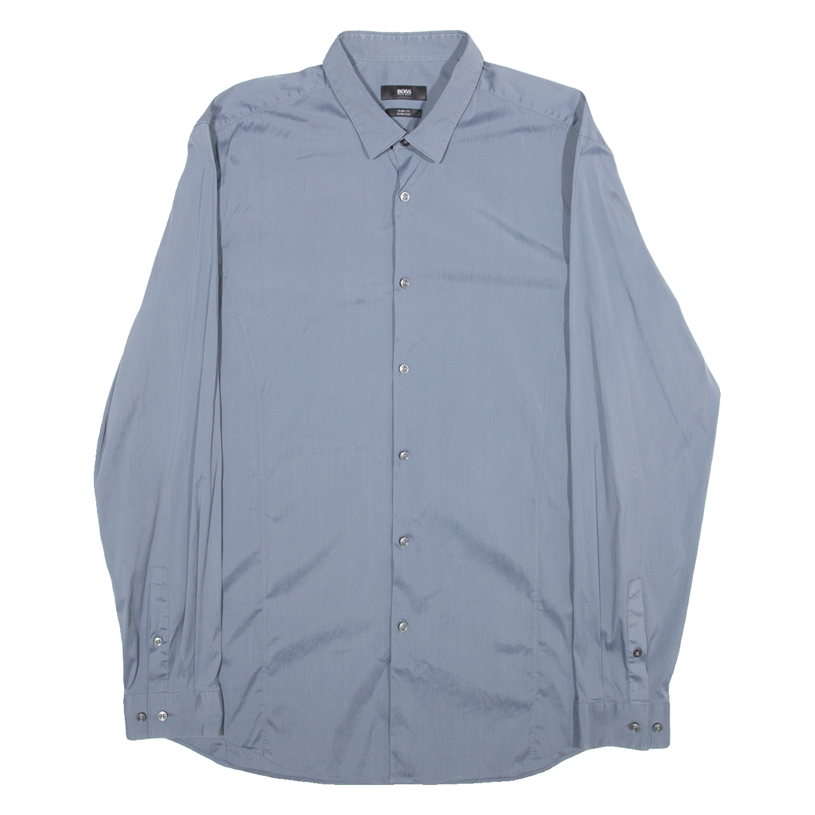 Slim Fit Stretch Mens Plain Shirt Blue Long Sleeve M Refurbished - N/A refurbished available on Cerqular
