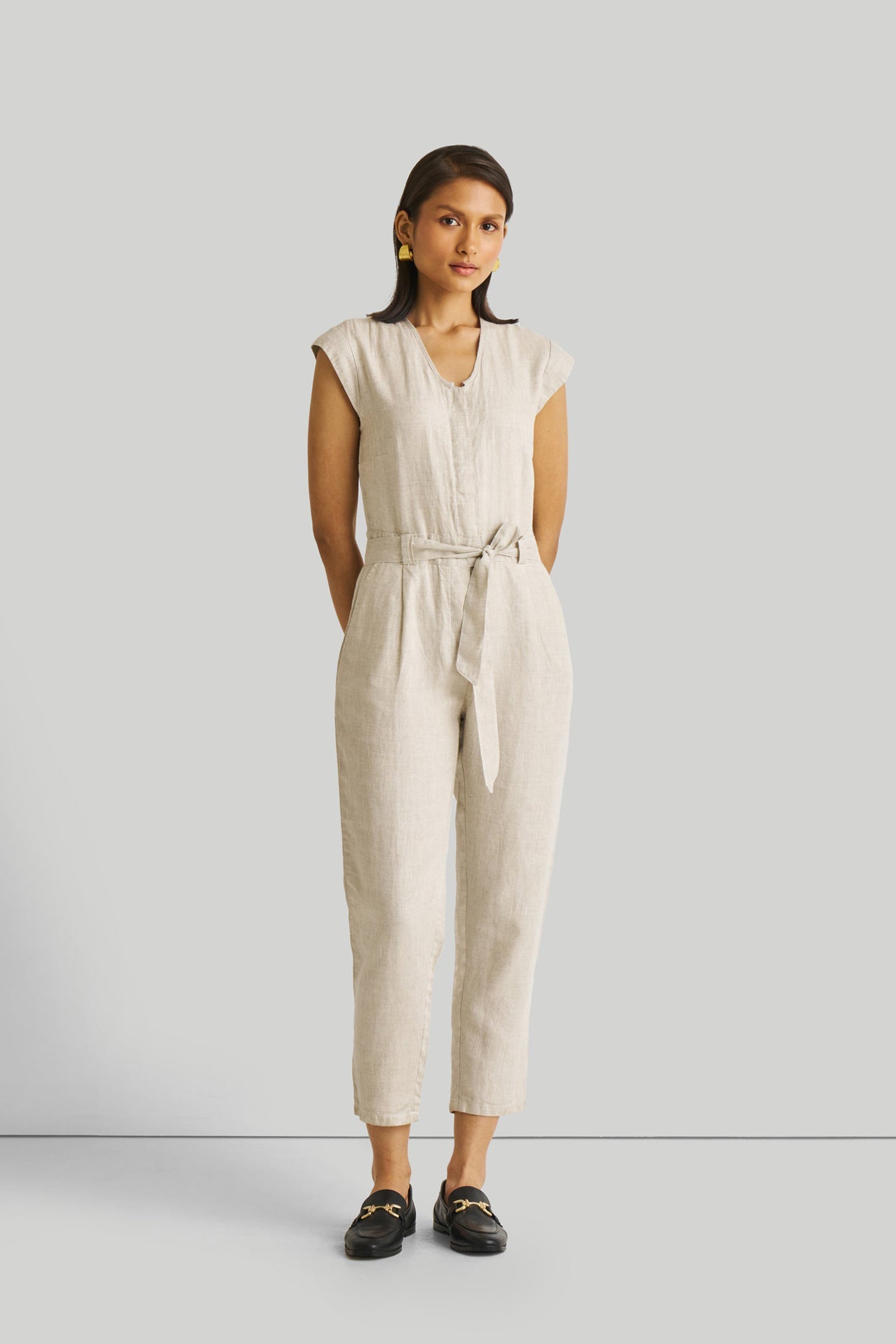 Evening Chai Jumpsuit in Light Beige | Color: Hemp Slub | Size: L Refurbished - Resistor (Note: This is a generic term for an electronic component, refurbished available on Cerqular