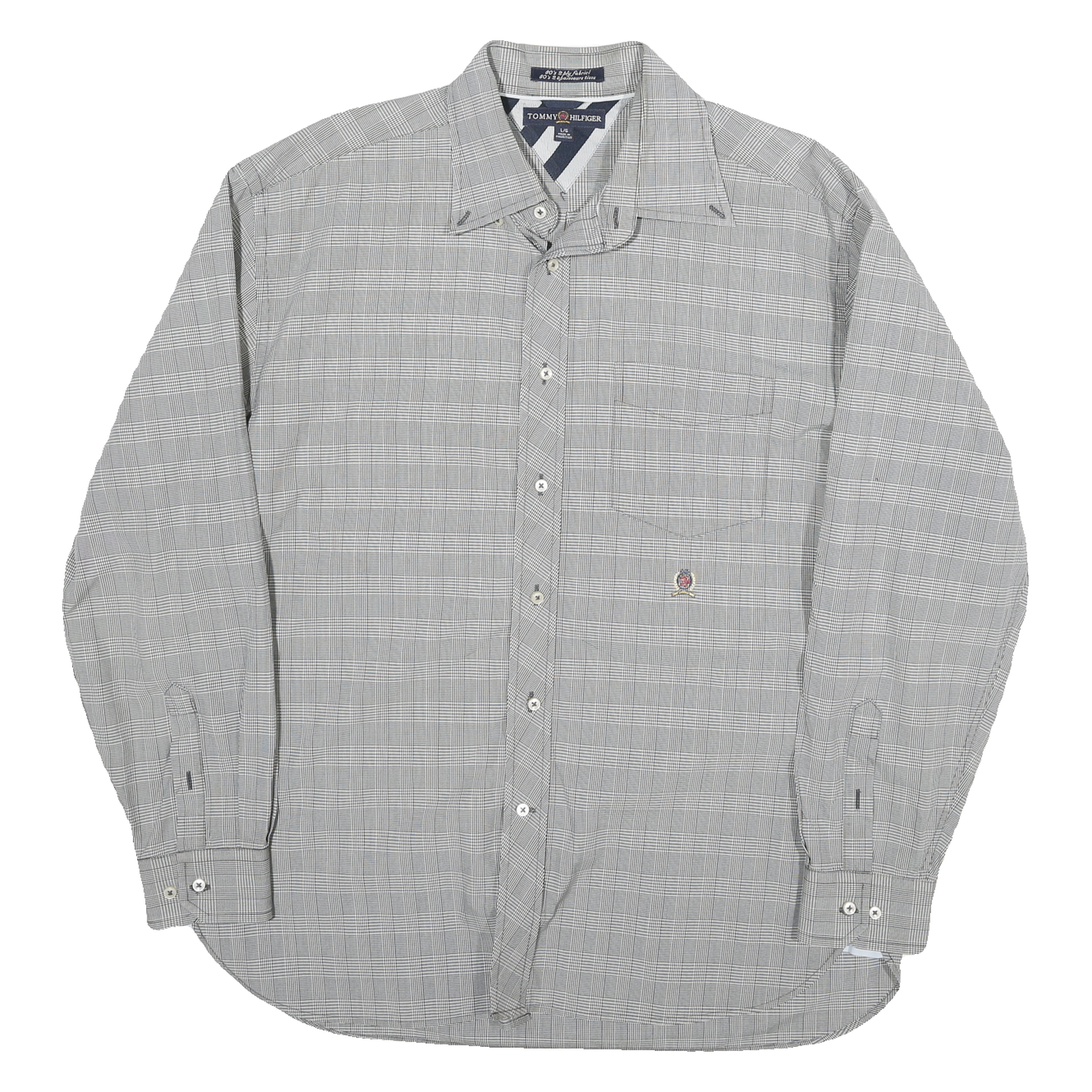 TOMMY HILFIGER Mens Grey Check Shirt L Cotton Blend Classic Fit Casual Refurbished - N/A refurbished available on Cerqular