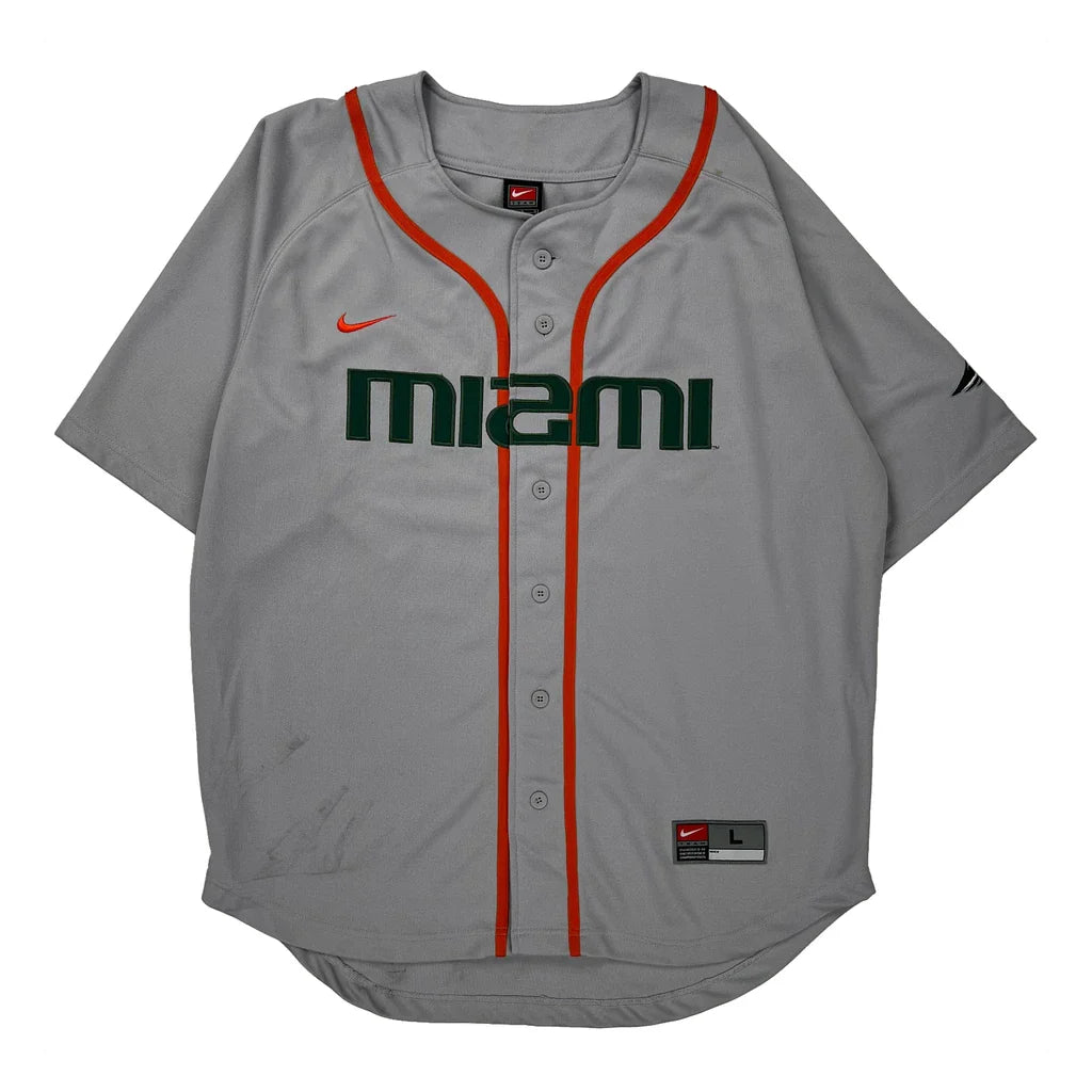 Miami Nike Jersey - Large Grey Polyester Refurbished - Thrifted (note: this is a term often used to describe second- refurbished available on Cerqular