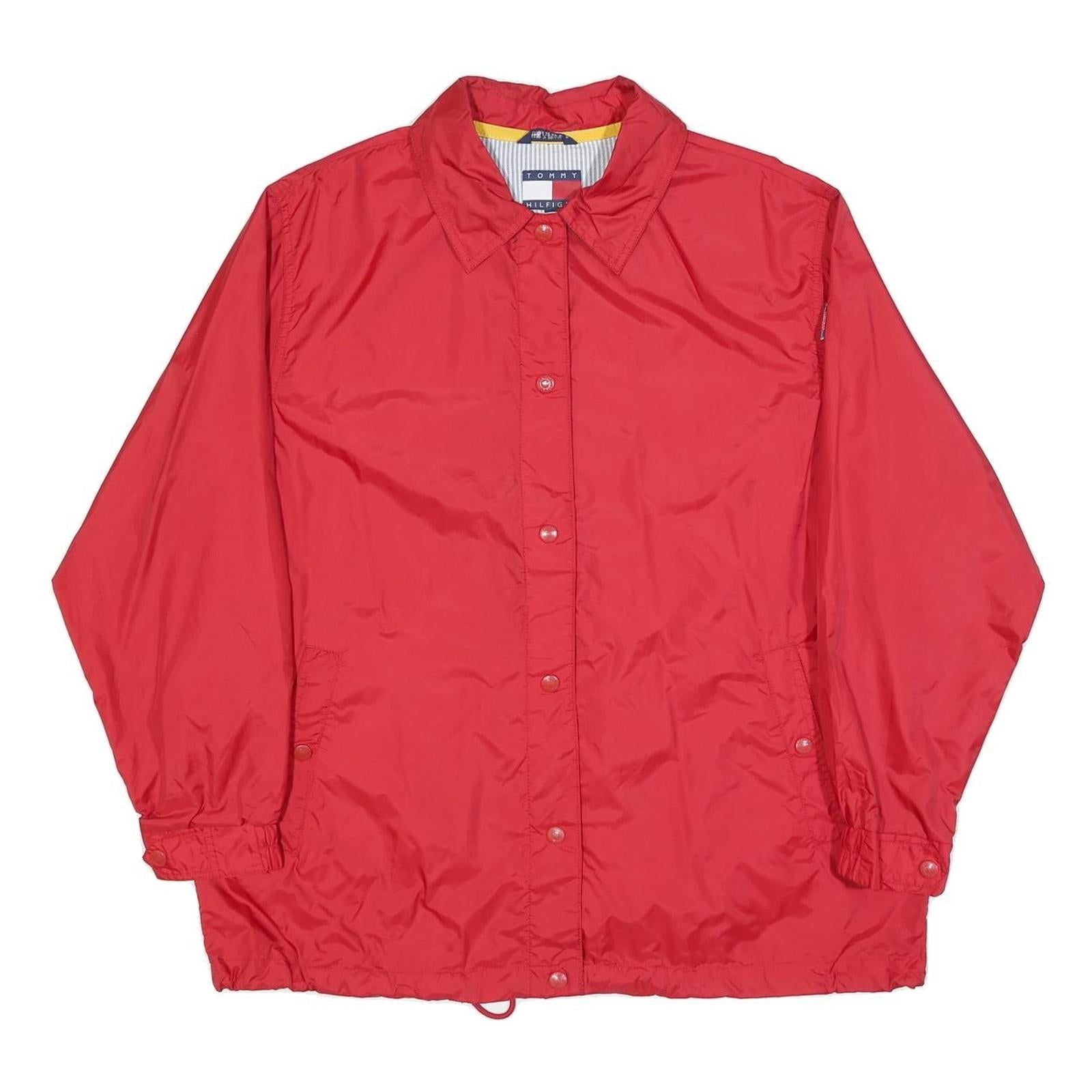 TOMMY HILFIGER Mens Red Coach Jacket L Polyester Button Plain Classic Style Refurbished - N/A refurbished available on Cerqular