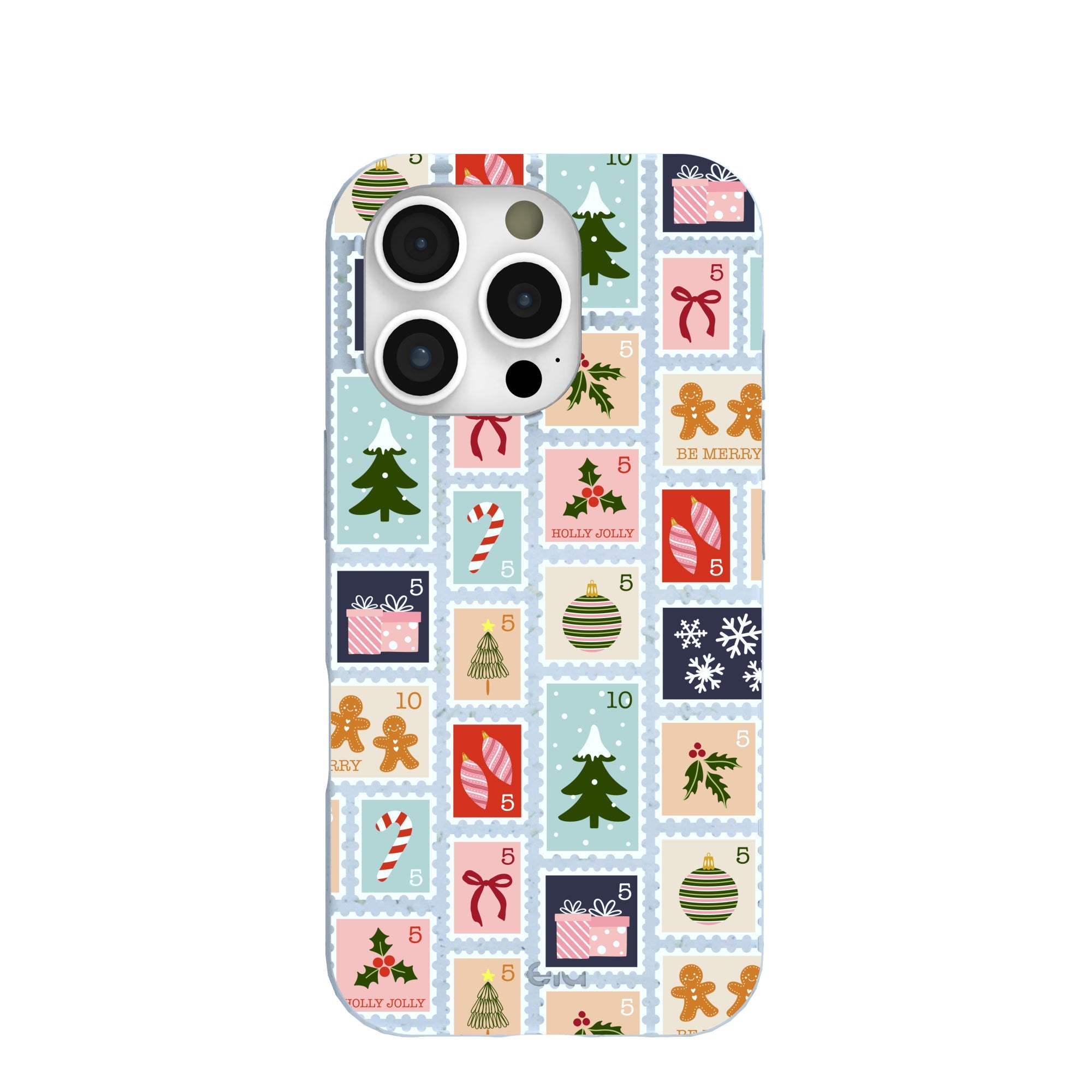 Powder Blue Noel Stamps iPhone 16 Pro Case Refurbished - Pela Case refurbished available on Cerqular