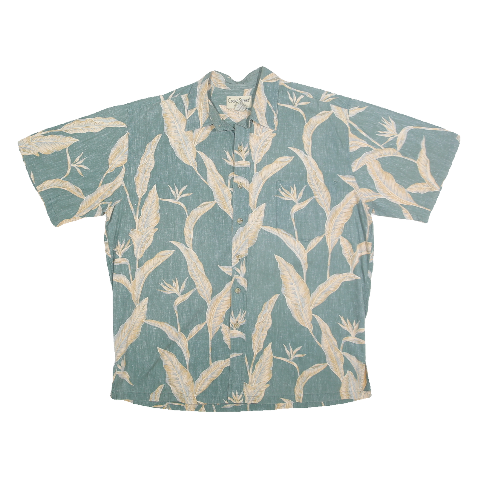 COOKE STREET Mens Green & Cream Printed Cotton Shirt L Summer Tropical Leaf Refurbished - N/A refurbished available on Cerqular