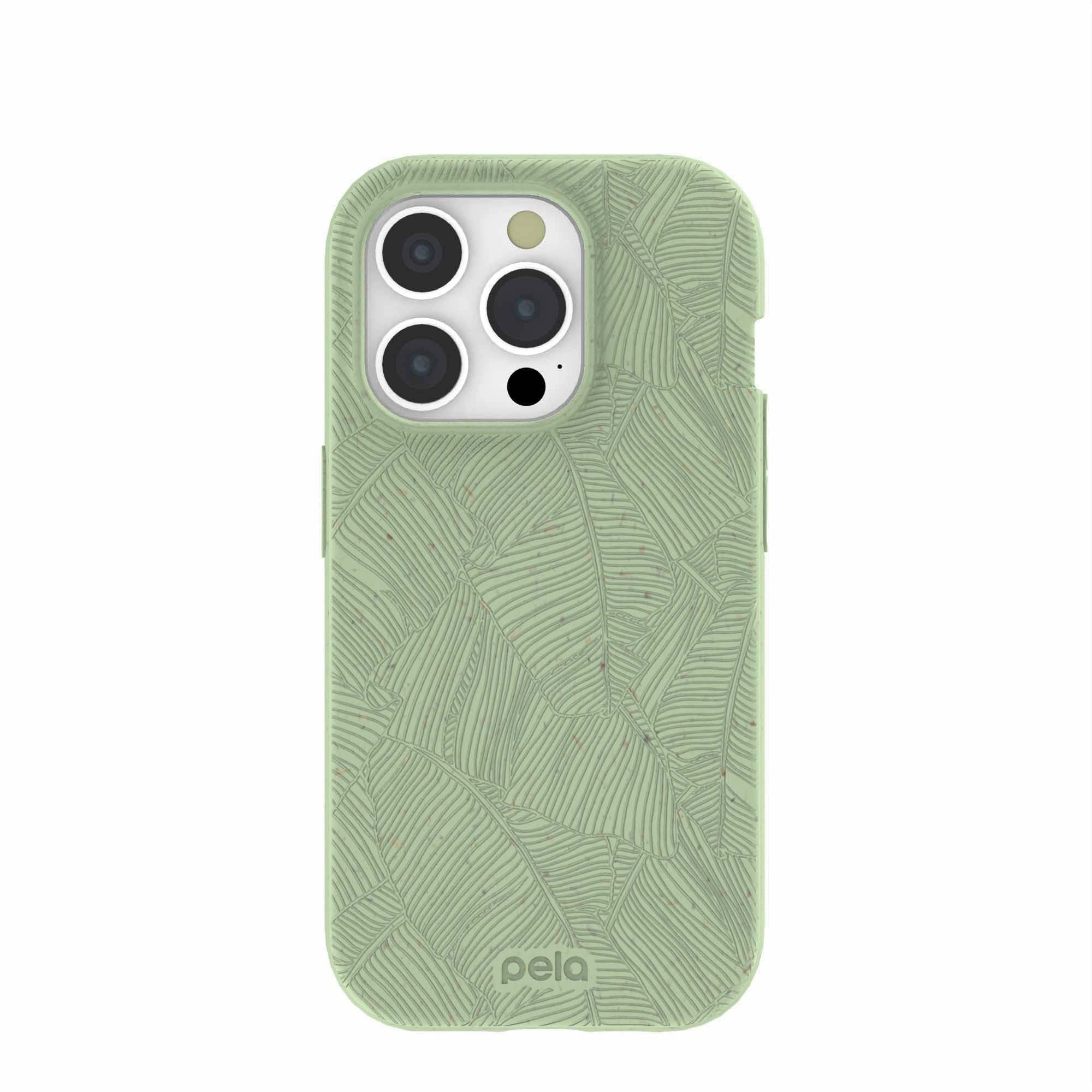 Sage Green Lushy Leaves iPhone 15 Pro Case Refurbished - Pela Case refurbished available on Cerqular