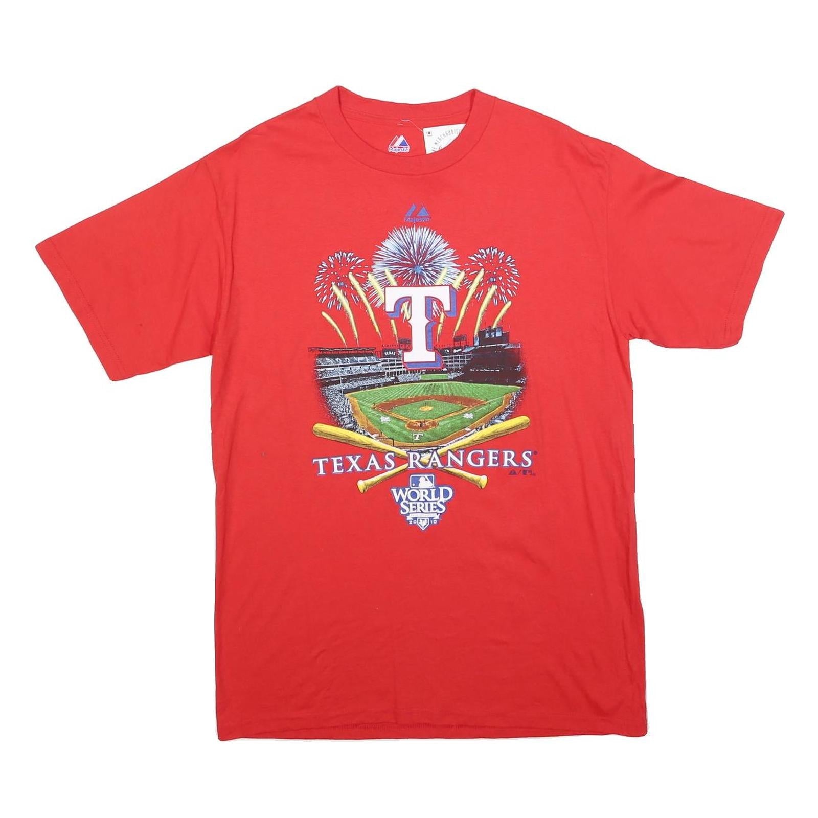 MAJESTIC Mens Red Texas Rangers Graphic T-Shirt M Short Sleeve Crew Neck World Refurbished - N/A refurbished available on Cerqular
