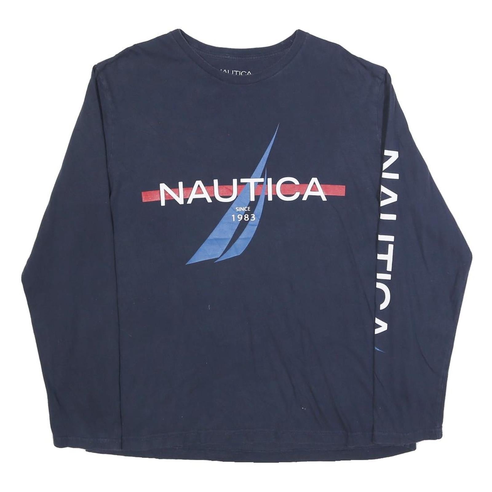 NAUTICA Mens Navy Blue Logo Print Long Sleeve Crew Neck XL Casual Cotton Blend Refurbished - N/A refurbished available on Cerqular