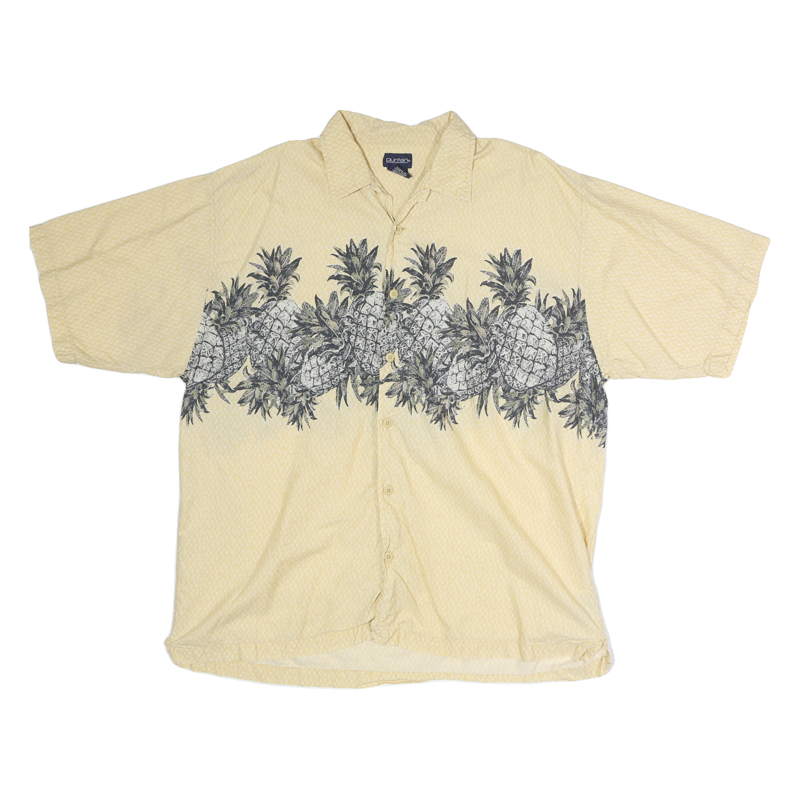 PURITAN Mens Yellow & Grey Pineapple Print Cotton Shirt XL Summer Casual Refurbished - N/A refurbished available on Cerqular