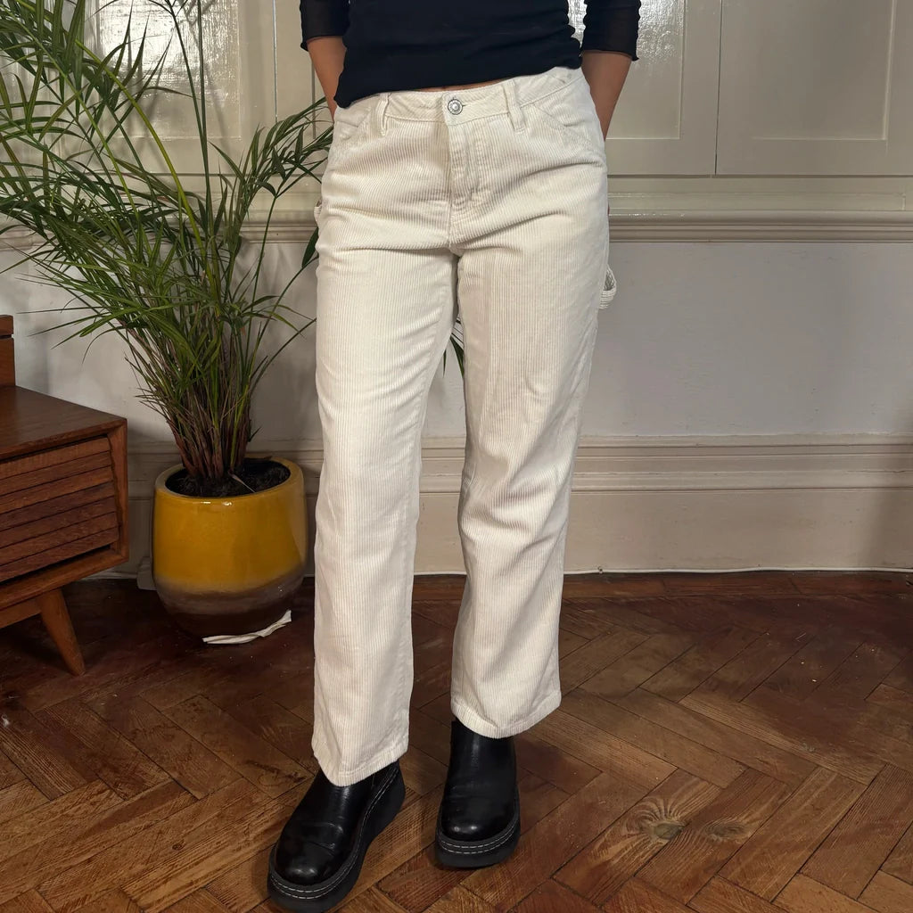Dickies Carpenter Trousers - 29W UK 10 White Cord Refurbished - Thrifted (note: this is a term often used to describe second- refurbished available on Cerqular