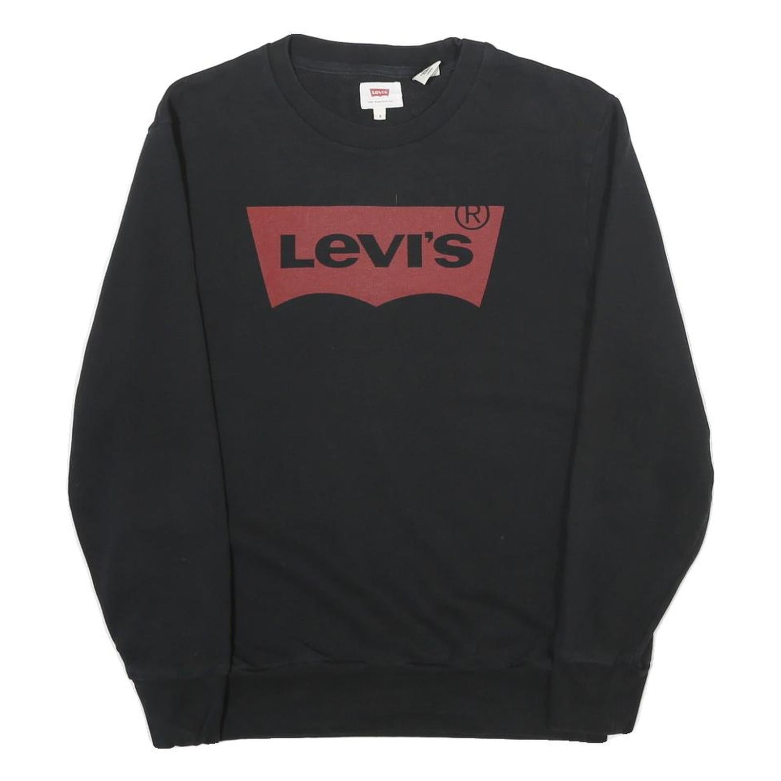 LEVI'S Mens Black Cotton Sweatshirt S Crew Neck Logo Print Casual Refurbished - N/A refurbished available on Cerqular
