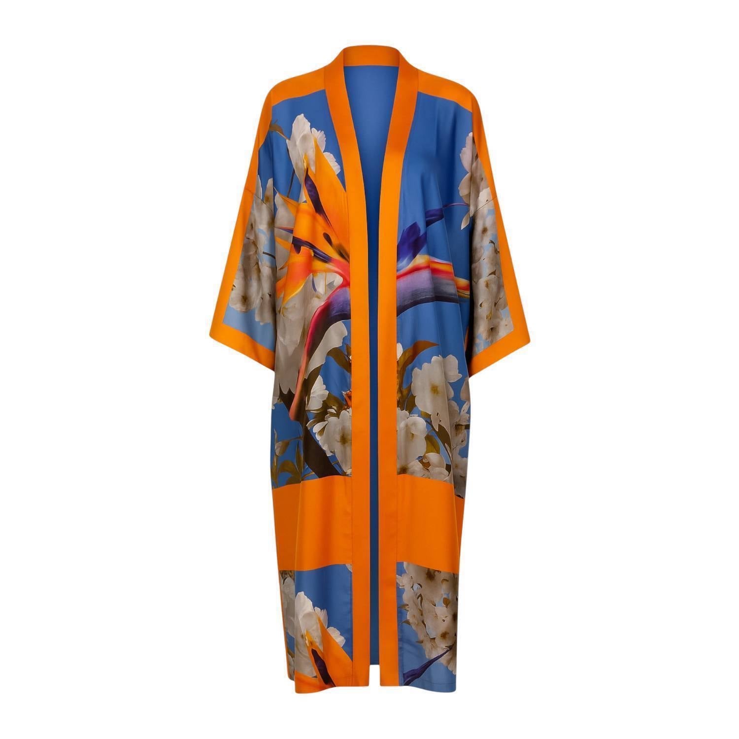 Buy Unisex Bird of Paradise Printed Silk Kimono - White and Blue - Limited Edition of 10 | Color: Cherry Blossom | Material: 100% Silk Refurbished - $978.05 Unisex Bird of Paradise Printed Silk Kimono - White and Blue - Limited Edition of 10 | Color: Cherry Blossom | Material: 100% Silk Refurbished - N/A refurbished available on Cerqular