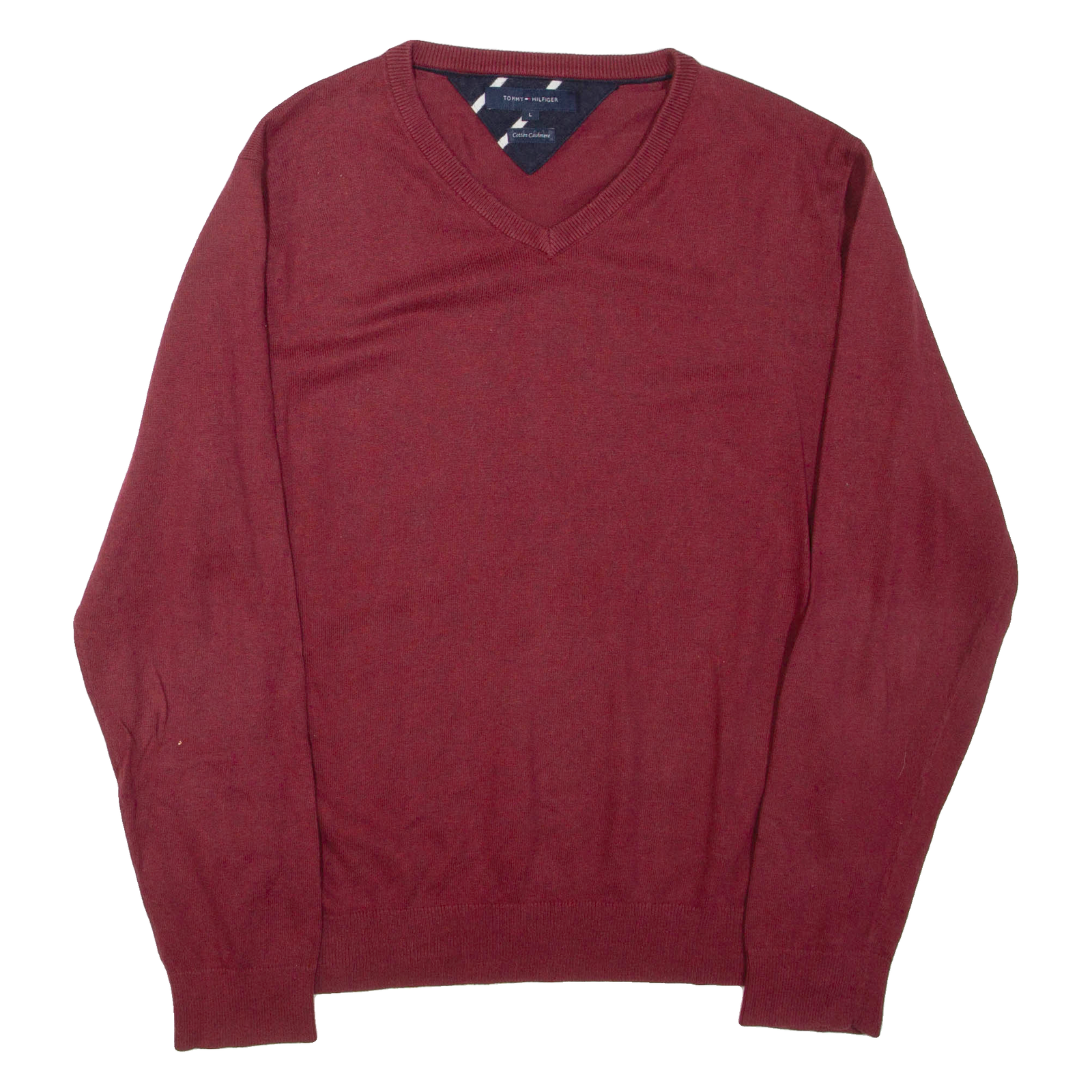 TOMMY HILFIGER Mens Jumper Red V-Neck Tight Knit L Refurbished - N/A refurbished available on Cerqular