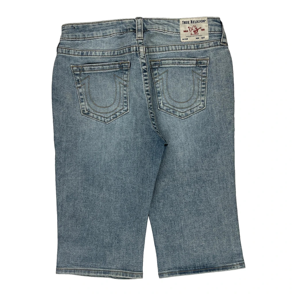 True Religion Denim Shorts - 32W UK 12 Light Wash Cotton Refurbished - Thrifted (note: this is a term often used to describe second- refurbished available on Cerqular
