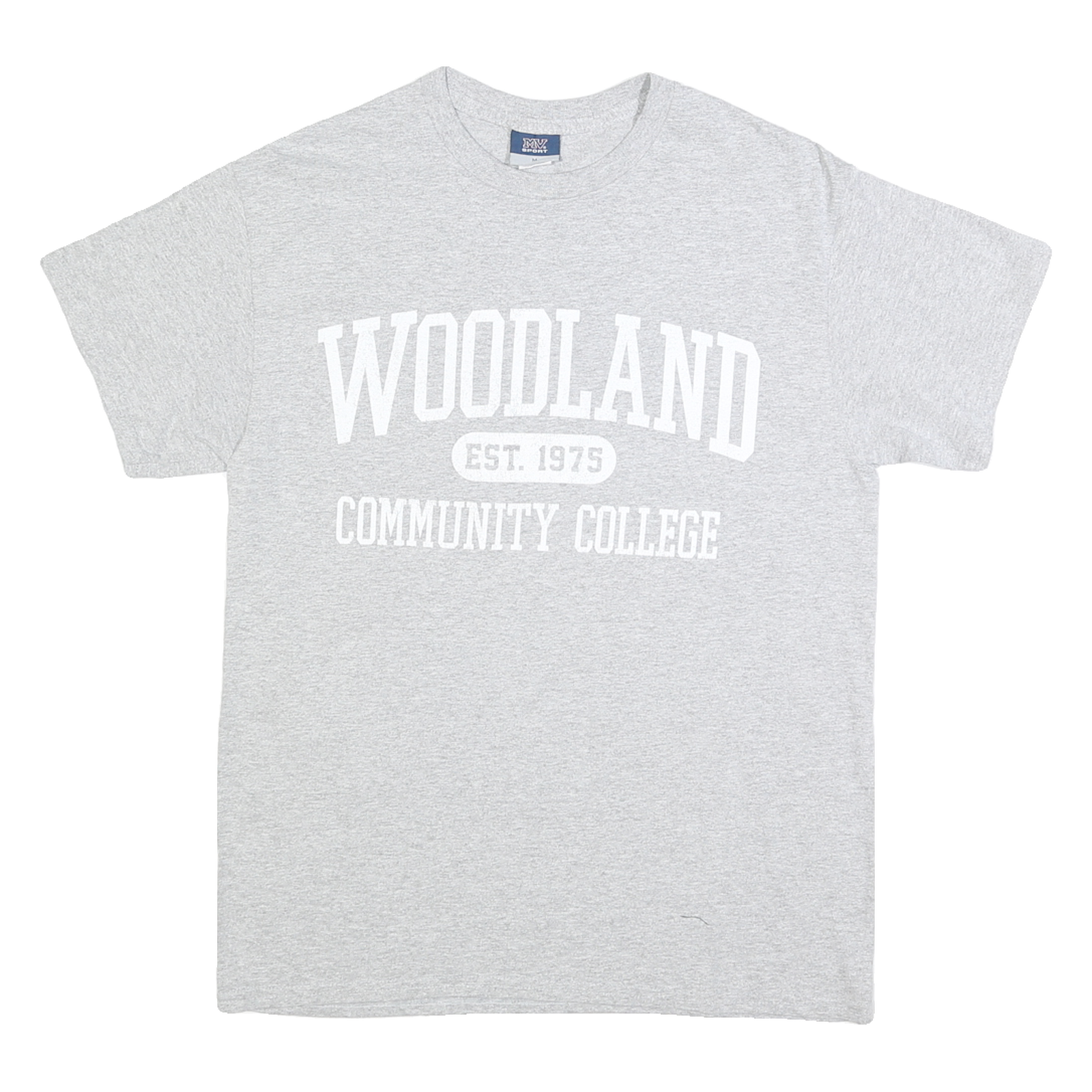 MV SPORT Mens Grey Woodland Community College Graphic T-Shirt M Short Sleeve Refurbished - N/A refurbished available on Cerqular