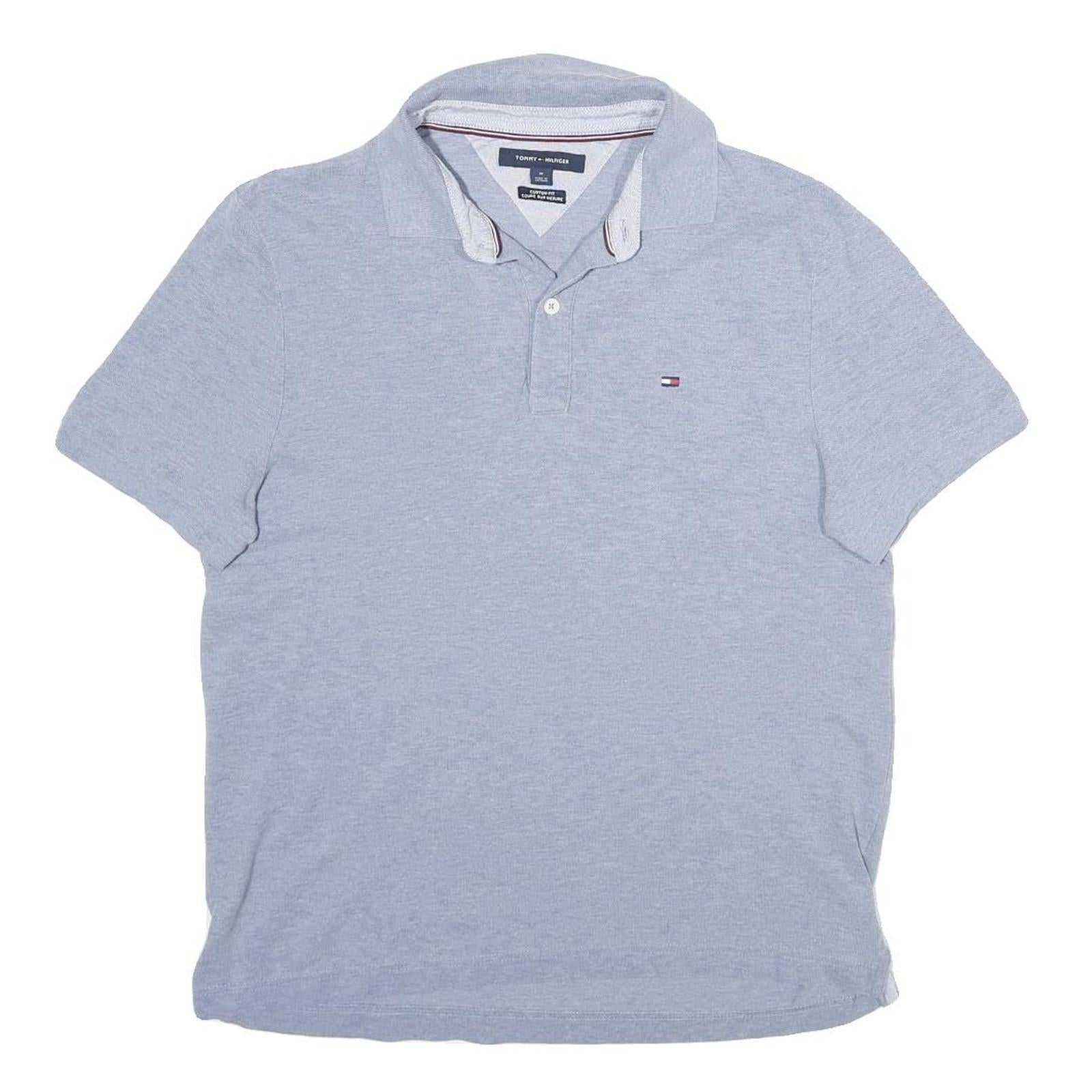 TOMMY HILFIGER Mens Blue Short Sleeve Polo Shirt M Classic Flag Logo Refurbished - N/A refurbished available on Cerqular