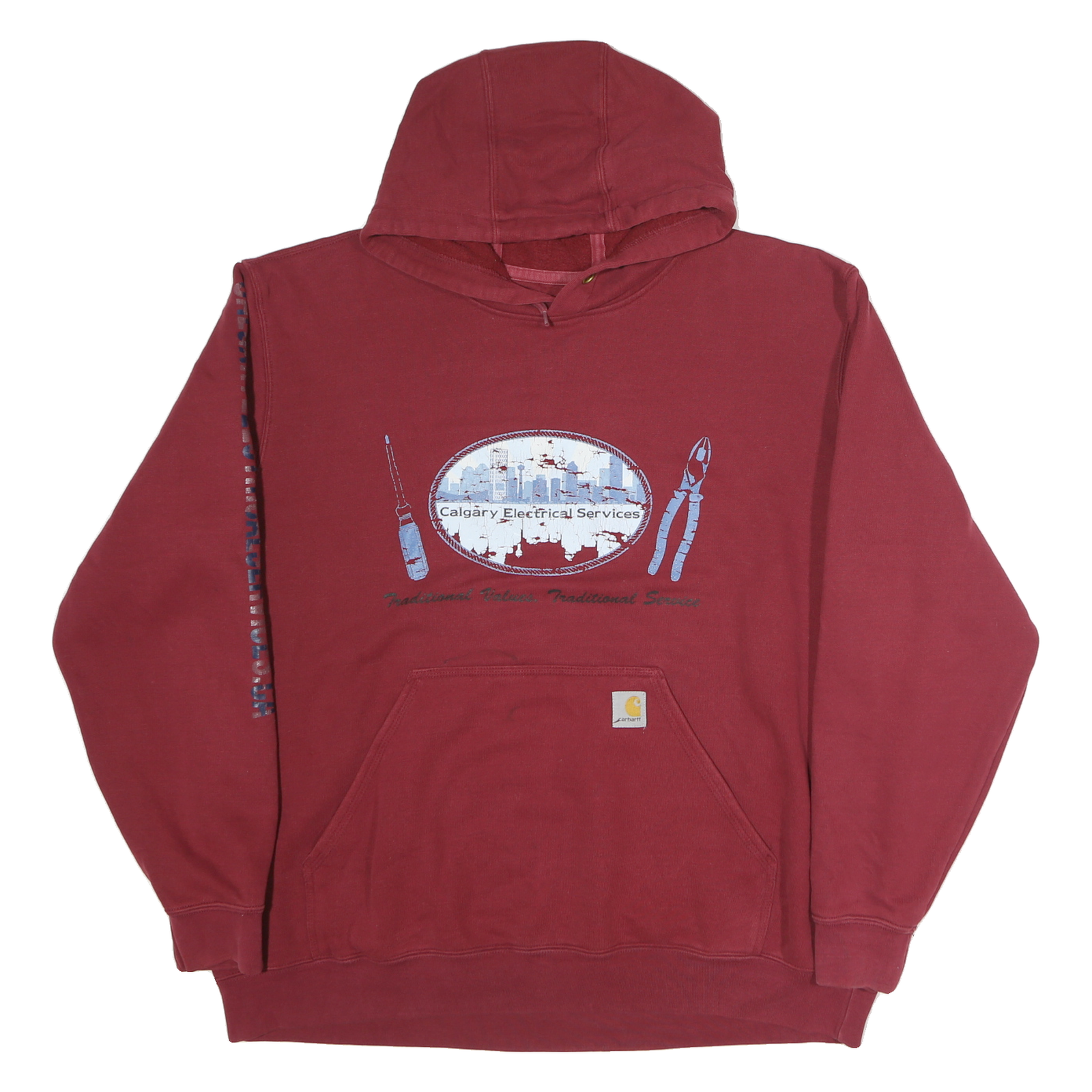 CARHARTT Mens Maroon Calgary Electrical Services Pullover XL Hooded Sweatshirt Refurbished - N/A refurbished available on Cerqular